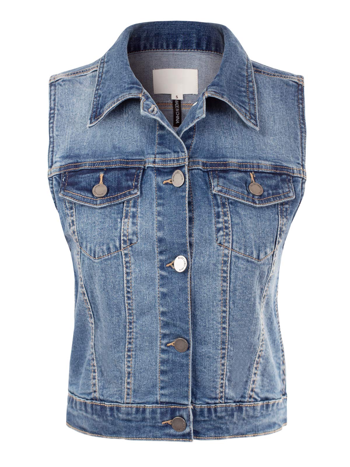 Design by Olivia Women's Junior Fit Sleeveless Button up Jean Denim Jacket Vest