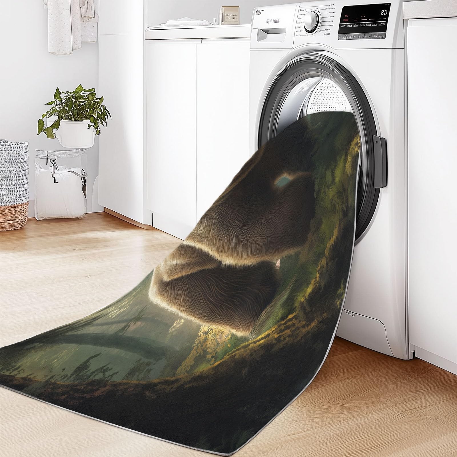 Dywan z motywem zwierzęcym niedźwiedzia dżungli można prać w pralce, krótki włos, 80 x 150 cm, brązowy