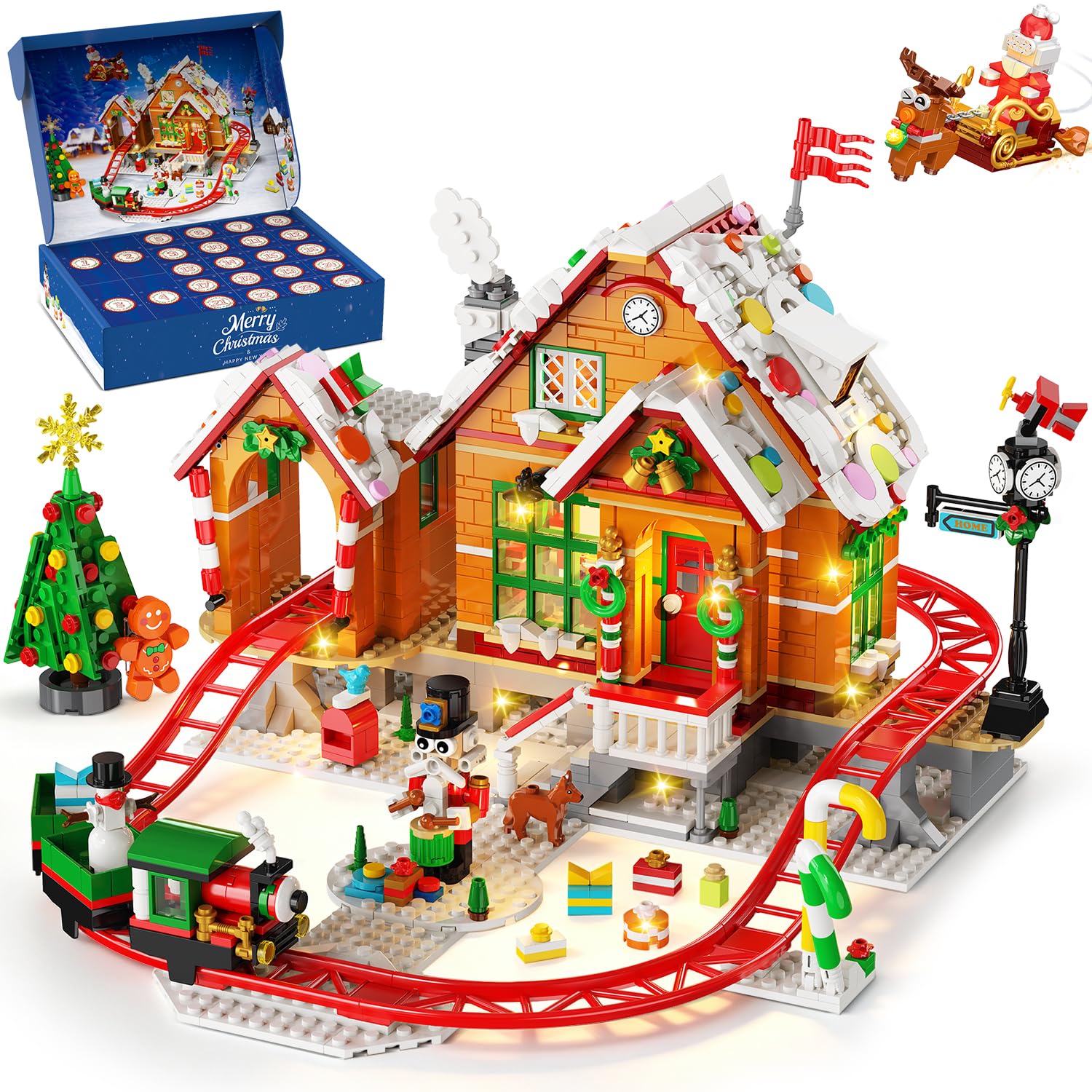 Advent Calendar Gingerbread House Roller Coaster Building Set with Light