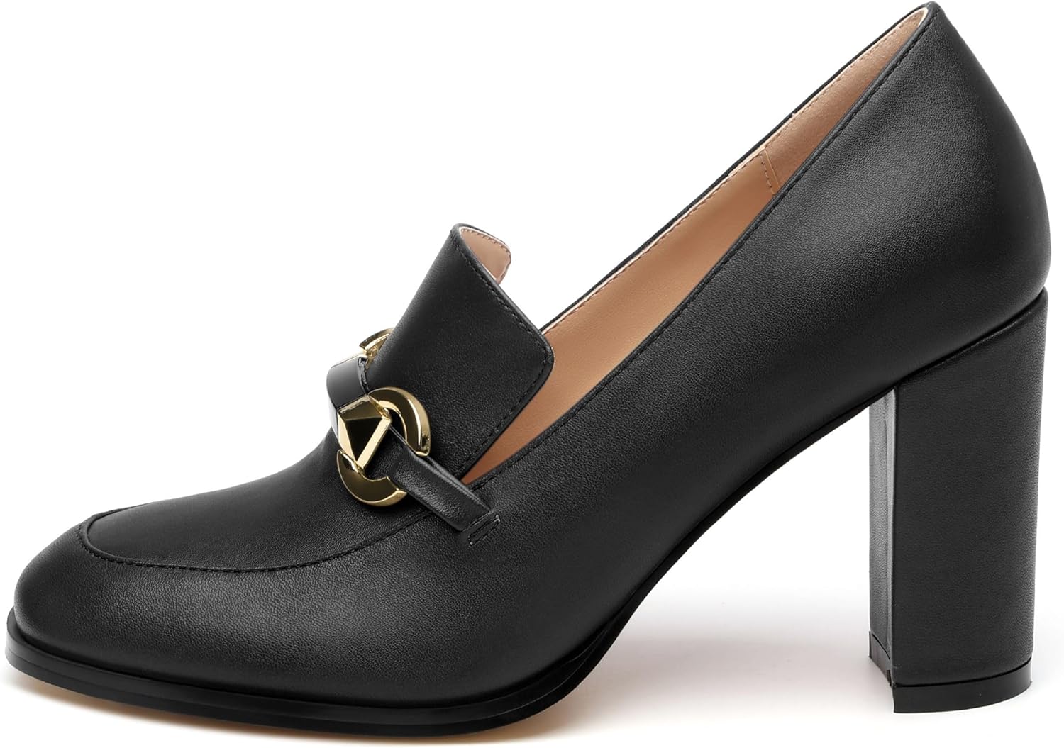 GOFOURTHAT Women's Chunky Block Heels Closed Square Toe Heeled Loafers Pumps Slip On Casual Comfortable Work Dress Shoes 3.4 inch - Image 3