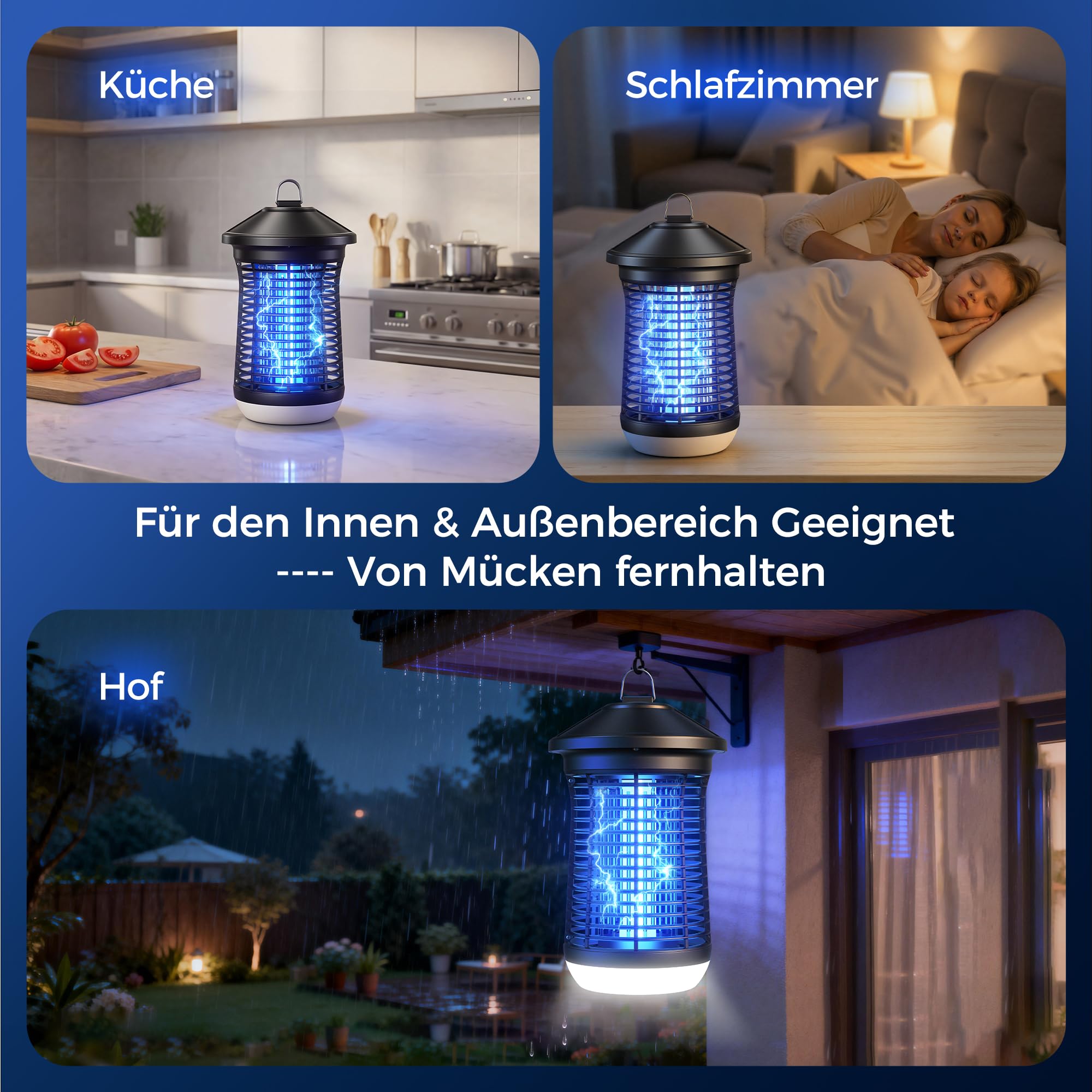 Mowend Elektryczna pułapka na owady, 4200 V, 18 W, lampa na komary UV, do użytku wewnątrz i na zewnątrz, kabel 1,5 m, pułapka na muchy owocówki, elektryczna