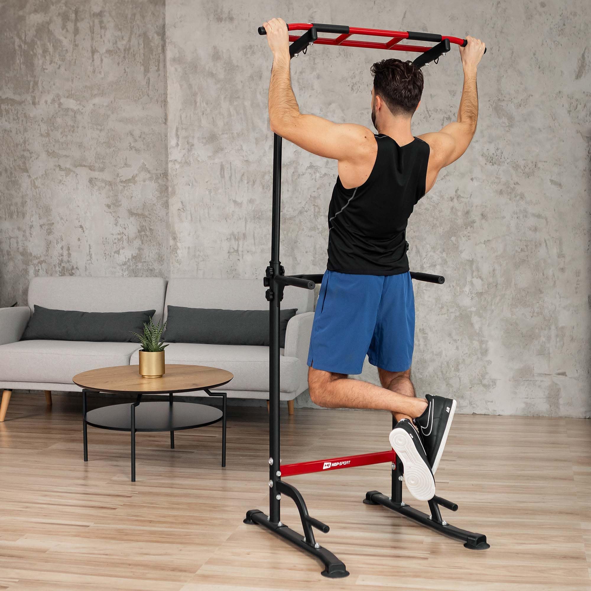 HOP-SPORT® Power Tower HS-2012K avec Station de dips, Tour de Musculation Multifonction Complet avec Barre de Traction réglable, Chaise Romaine avec Charge Max. 150 kg