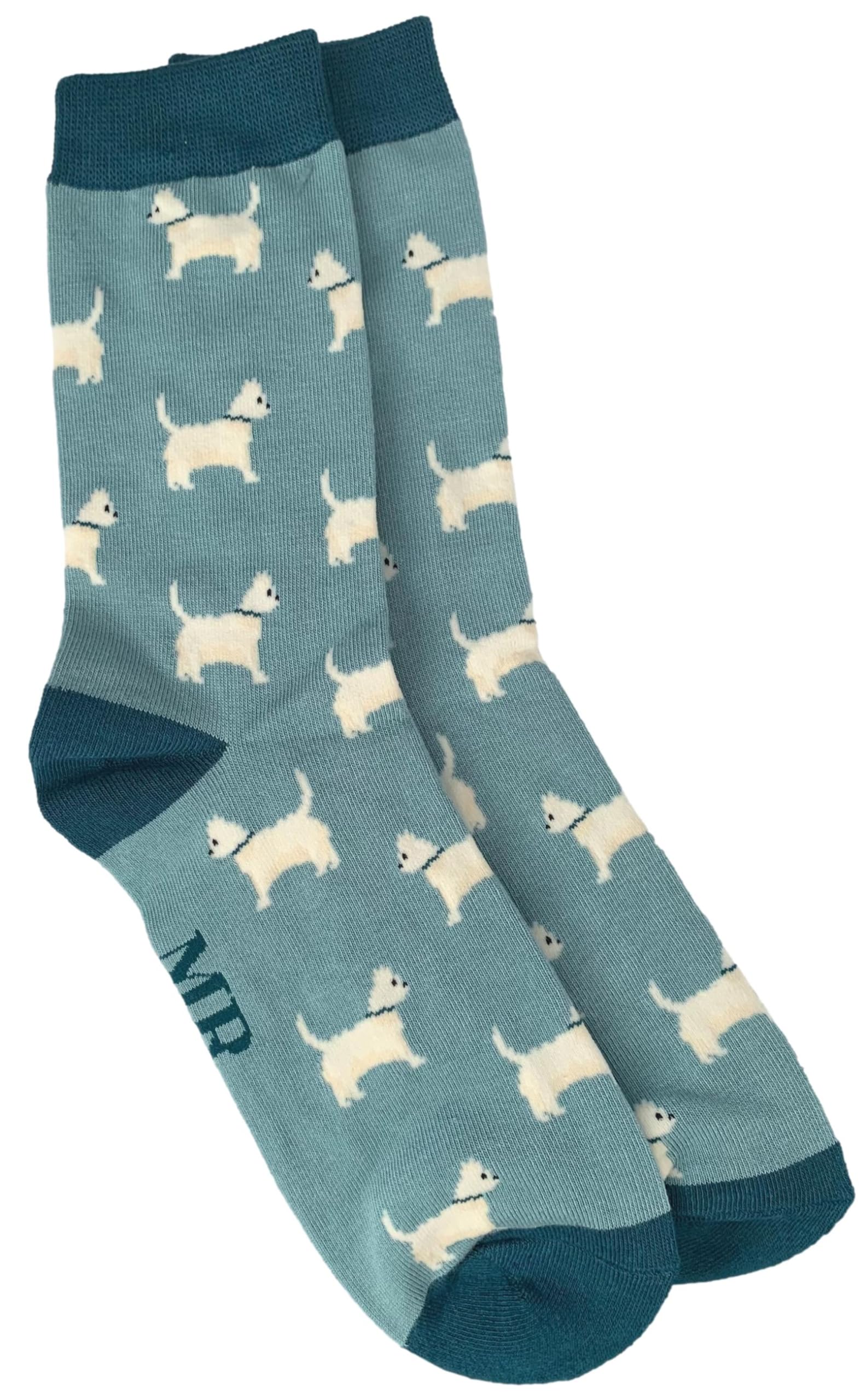 Purple Possum Men's Blue Purple Possum® Westie Dog Socks Novelty Fun Dogs Teal White West Highland Terriers Shoe Size 7 To 11