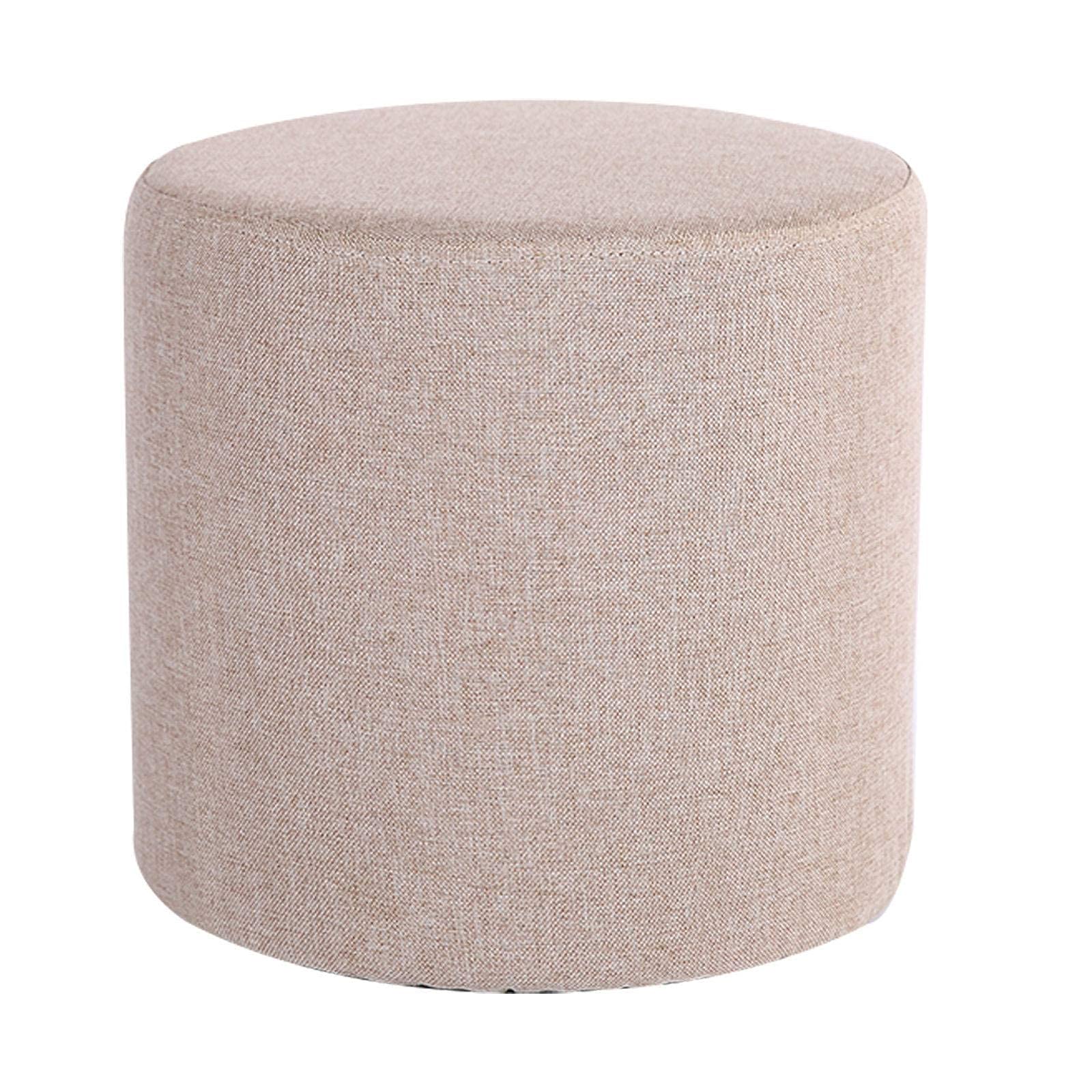 Pouf en lin antidérapant avec assise rembourrée : repose-pieds rond kaki de 28cm de diamètre