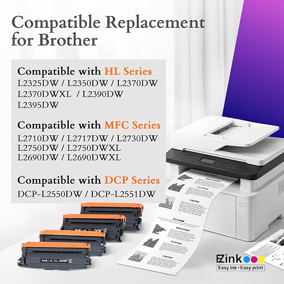 E-Z Ink TN760 Toner for Brother Printer Compatible for Brother TN-760 TN730 TN-730 Toner Cartridges to Use with MFC-L2710DW MFC-L2750DW HL-L2350DW HL-L2370DW HL-L2395DW L2390DW DCP-L2550DW (4 Black)