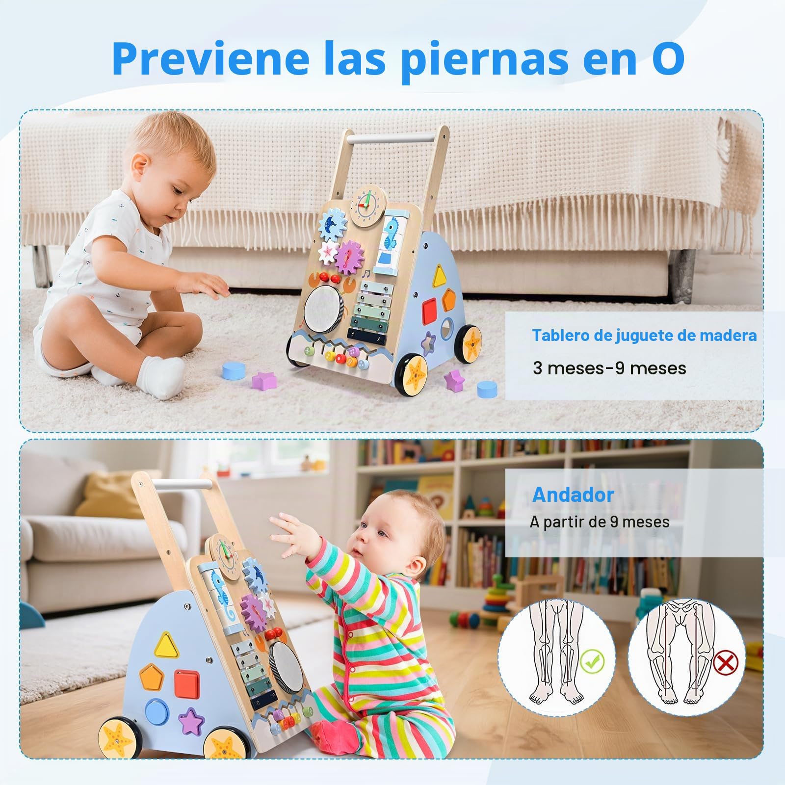 Carrito de Paseo para Bebé, 8 en 1 Juego de Motricidad para Bebé, Andador para Bebé Niño y Niña, Desarrollo cognitivo, Diseño natural y cómodo, Desde 18 meses