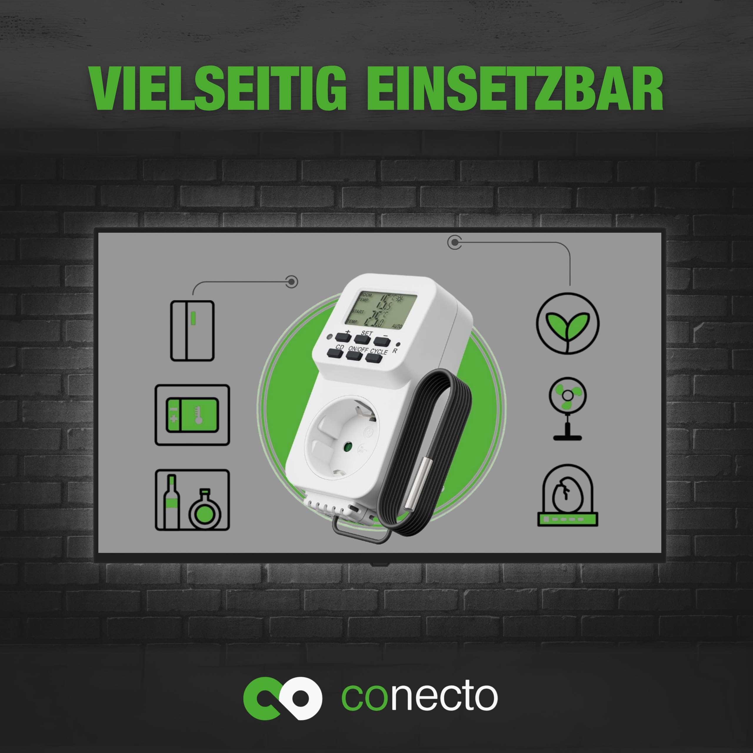 conecto Prise de Thermostat numérique avec capteur Externe et minuteur pour Terrarium, Serre, fumoir, Chauffage, régulateur de température, de Gel, 3600 W, Blanc