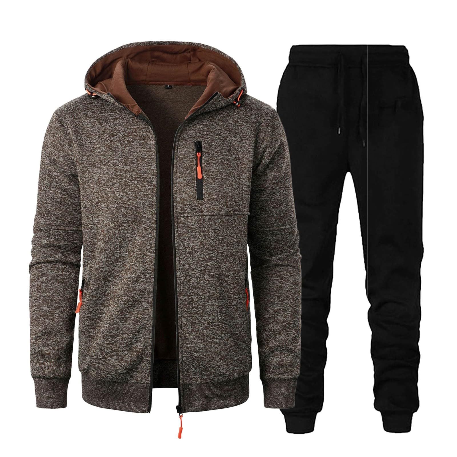 Sweat Suits for Men Set 2 Piece Hoodie Fleece Jacket Knitted Cardigan Suit Winter Athletic Casual Jogging Jacket and Pants