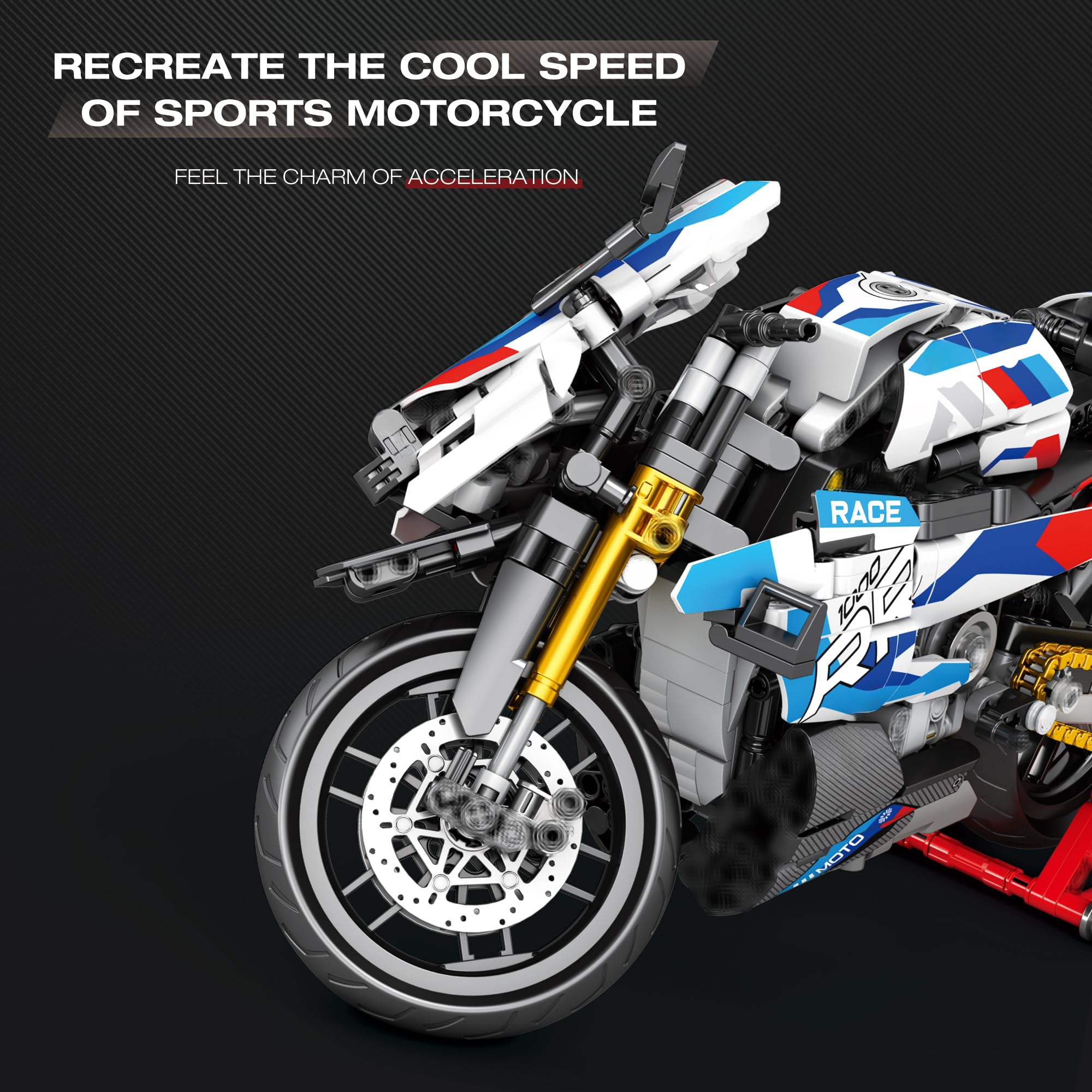 JOMIOD Technik Motorrad für 1000 RR Motorrad Modell, 998 Klemmbausteine Technik Geländemotorrad Bausteine, Superbike für Erwachsene
