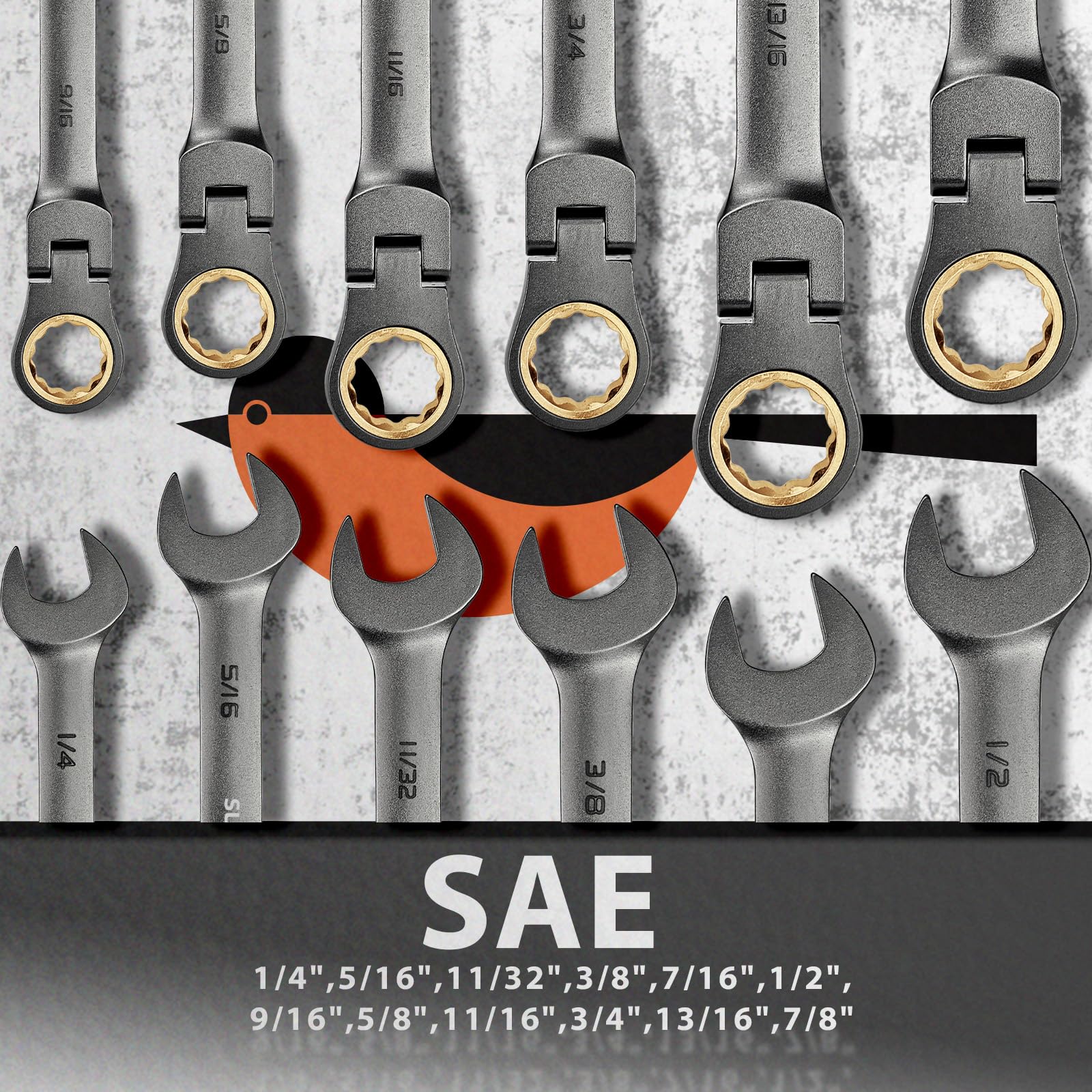 SUZUME 12-Piece (1/4”-7/8”) Flex Head Ratcheting Wrench Set