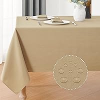 Vista 20 de Mantel rectangular impermeable de 52 x 70 pulgadas, de lino texturizado, lavable, resistente a las manchas y a las arrugas, mantel decorativo
