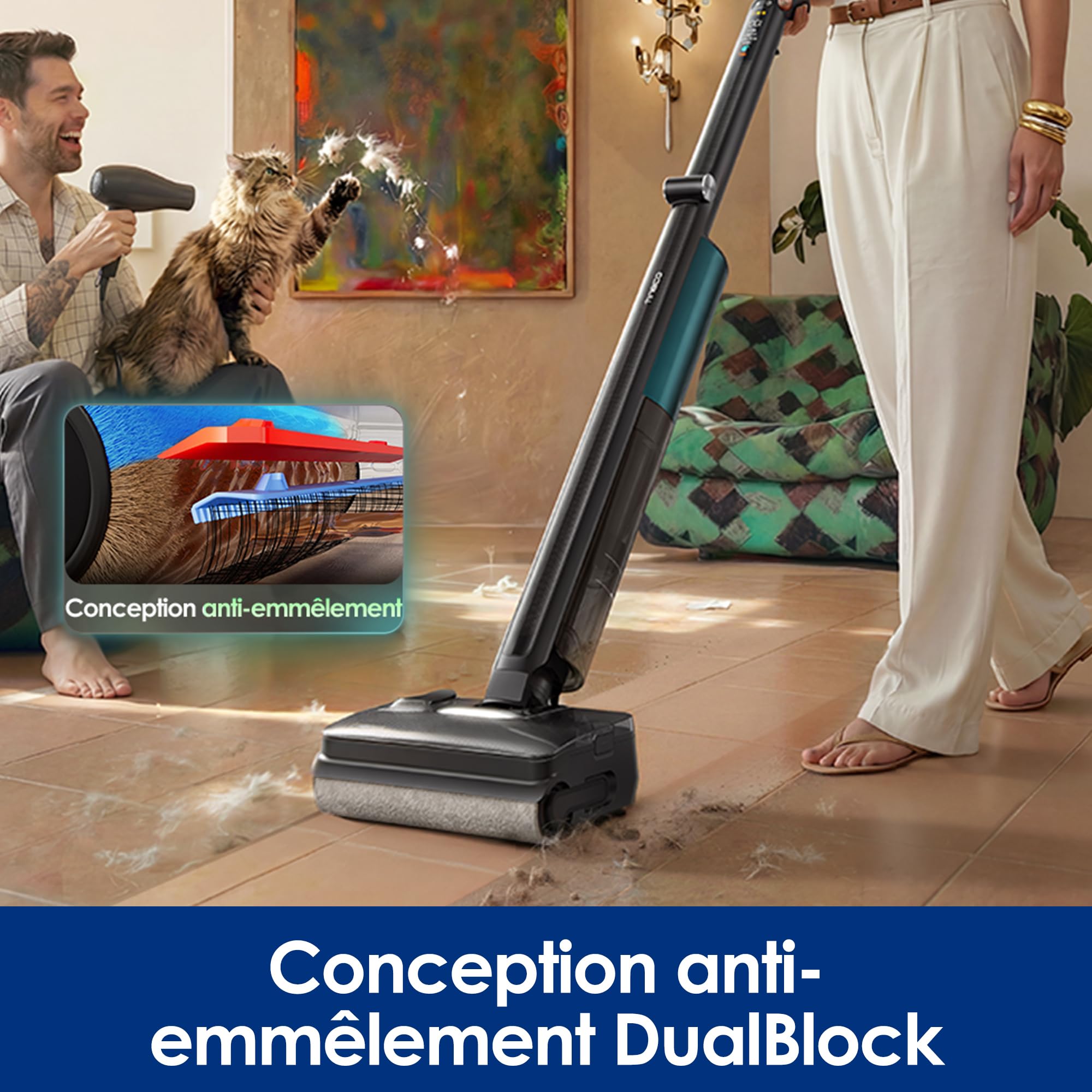 Tineco Floor One i7 Fold aspirateur Eau et poussière, Aspiration 22 kPa, Conception Anti-emmêlement DualBlock, FlashDry 85 ℃, autonomie 50 Min, Nettoyage des Bords Double Face, Design Plat à 180°