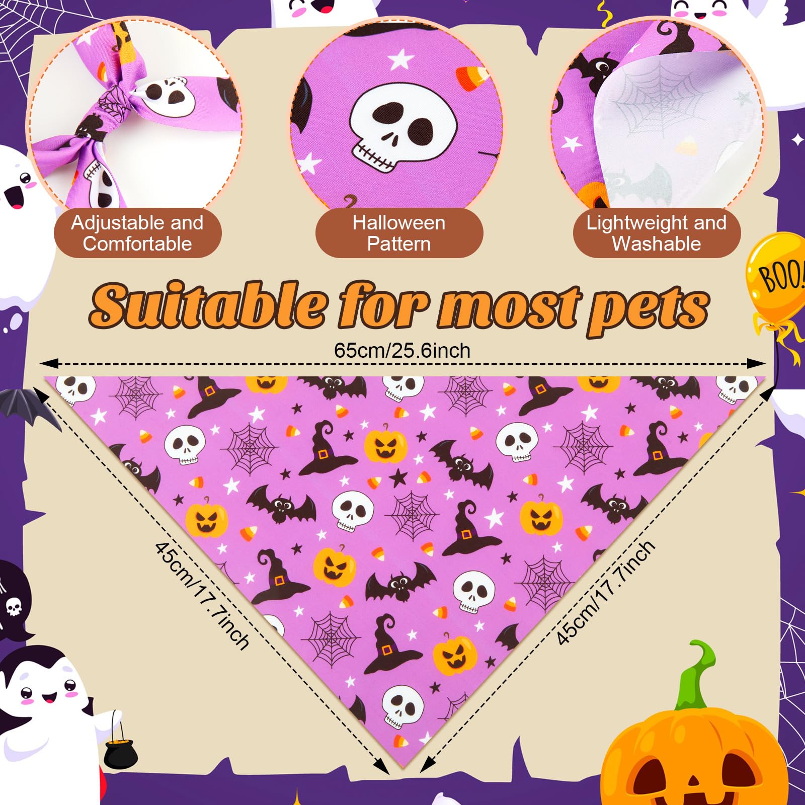 Weewooday Halloween-Hundehalstücher für Hunde, weich, dreieckig, verstellbar, für kleine, mittelgroße und große Haustiere, Halloween-Party-Kostüm, 50 Stück (65 x 45 x 45 cm)
