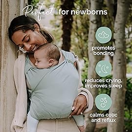 Boba Bliss Pre-Wrapped Baby Carrier with Buckle - Newborn to 7-35 lbs Light, Breathable & Easy to Adjust Hybrid Infant Sling & Toddler Carrier - Certified Hip-Healthy for 0-18 Months - Sea Mist