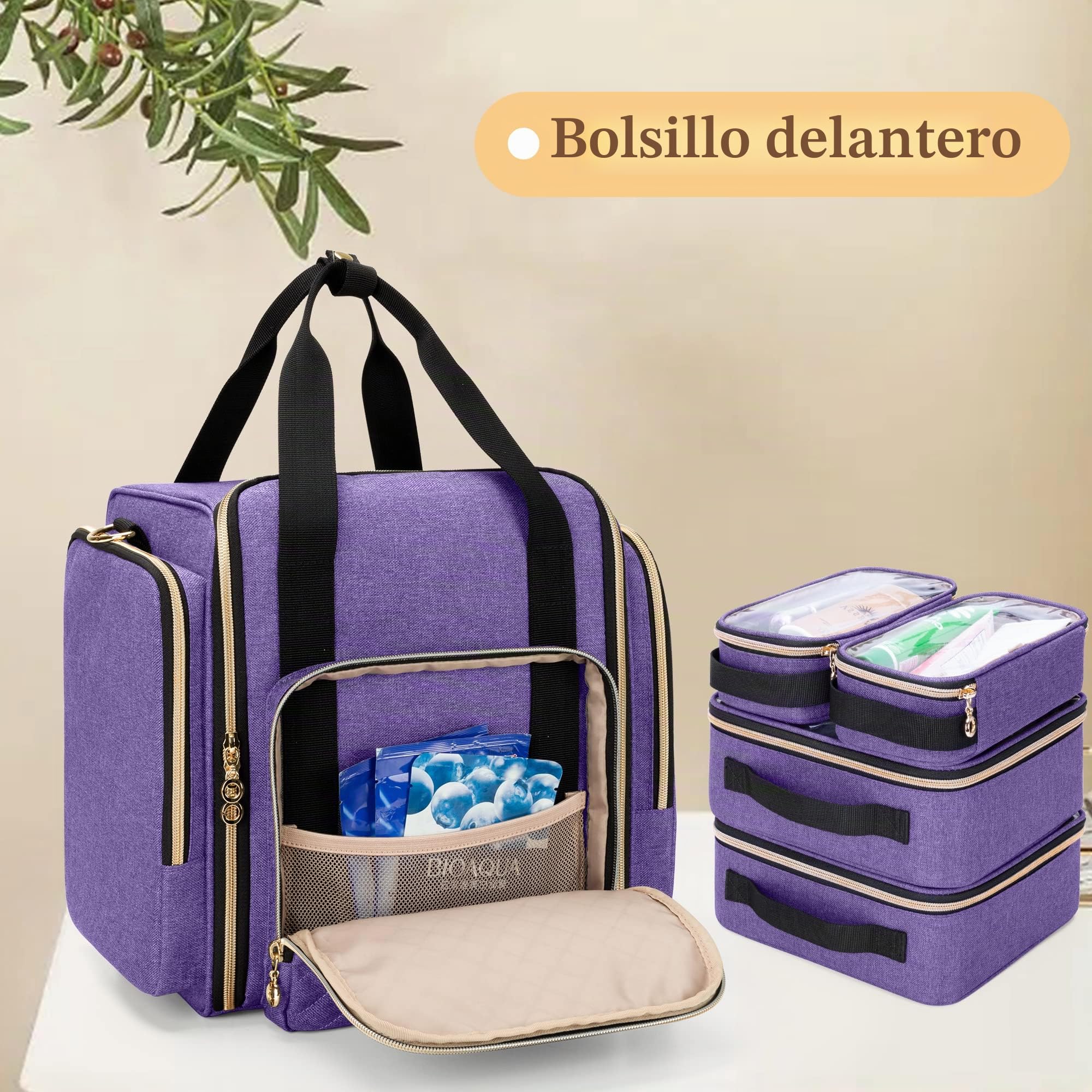 Luxja Bolsa de Maquillaje de Viaje con 4 Estuches Extraíbles, Bolsa de Cosméticos con Varias Secciones de Almacenamiento, Estuche de Maquillaje (Solo Bolsa), Púrpura