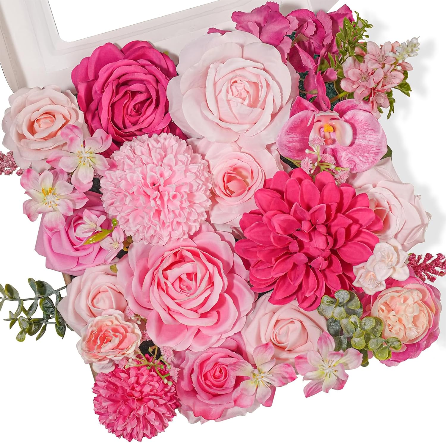 TINGE TIME Rose Artificial Flowers Combo, Hot Pink Fake Foam Dahlia with Stems for DIY Wedding Bouquets Baby Shower Party Table Centerpieces Home Decorations