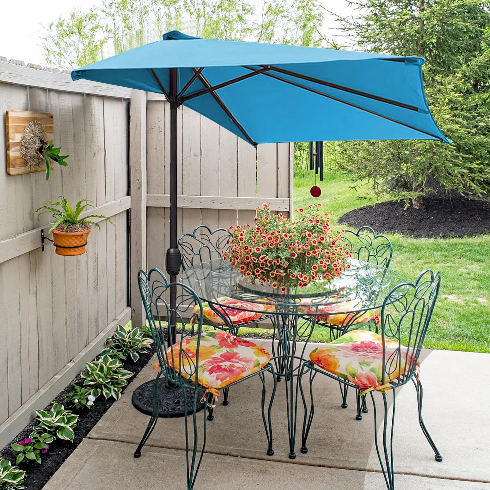 Parasol semi-circulaire - 2,7 m - Grande manivelle - Protection UV 30+ - Toile de rechange - Protection solaire et pluie - Pour jardin, terrasse, cour, piscine - Polyester