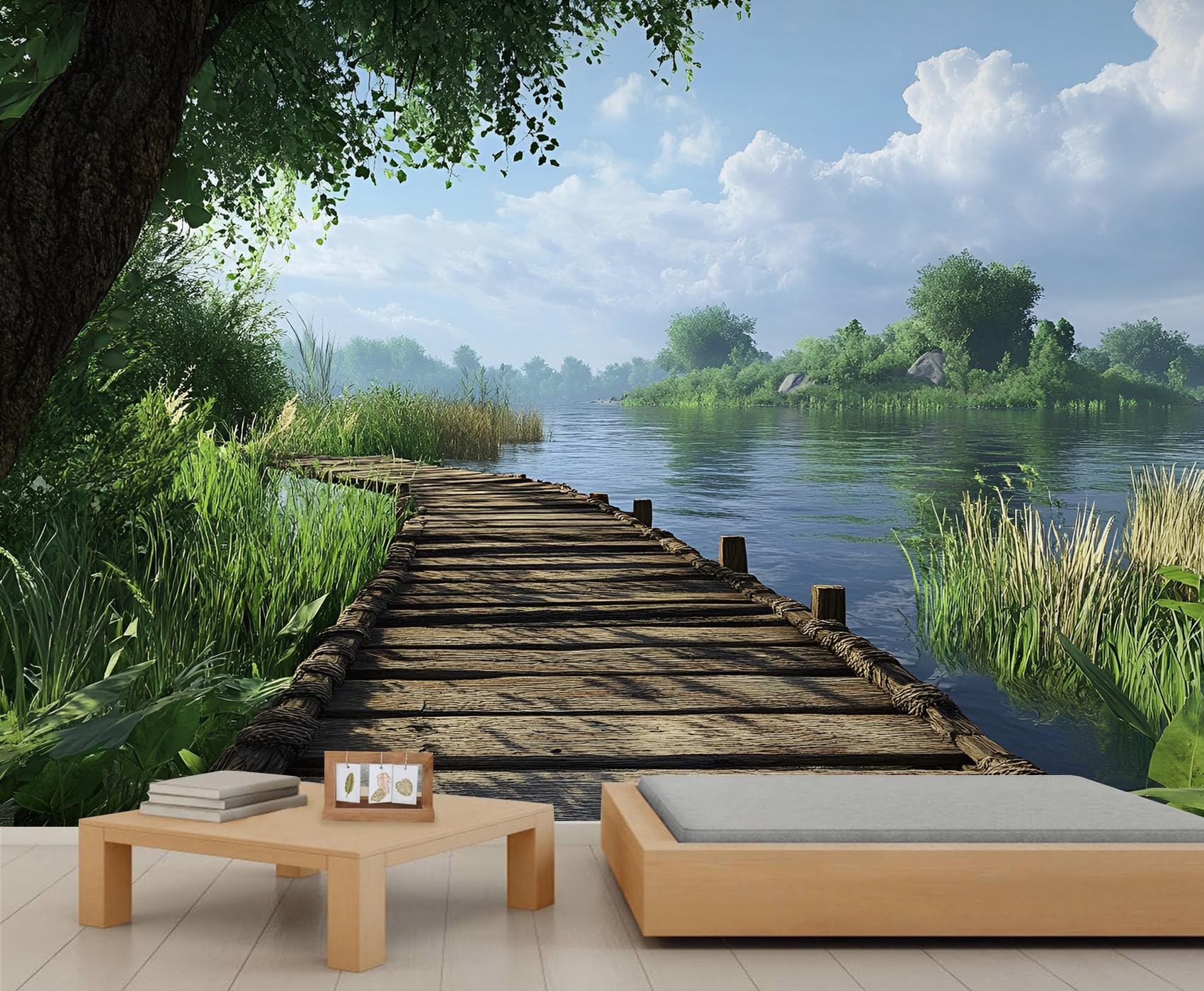 Lakeside Trestle Mural Lake View Wallpaper Pastoral Scenery Wall Mural Commercial Hotel Poster Custom Wallpaper Massive Panoramic Wall Poster (Non-self-Adhesive) — image 1