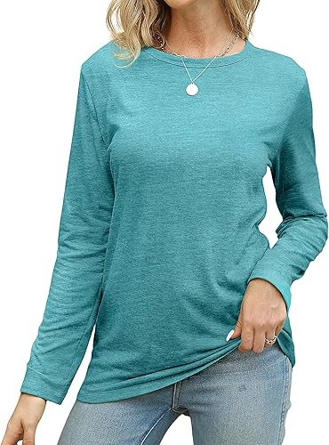 Memorose Camisetas de manga larga para mujer, túnica de otoño, casual, a la moda, cuello redondo, camiseta básica