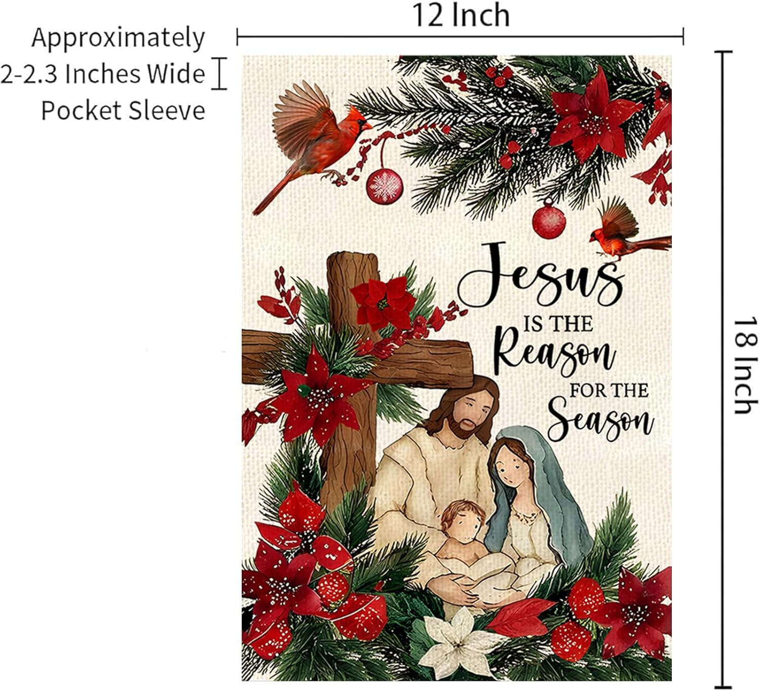 Jesus Is The Reason For The Season Garden Flag 12 x 18 Inch Christmas Nativity Garden Flag Winter Yard Flag Farmhouse Outdoor Decor - Image 2