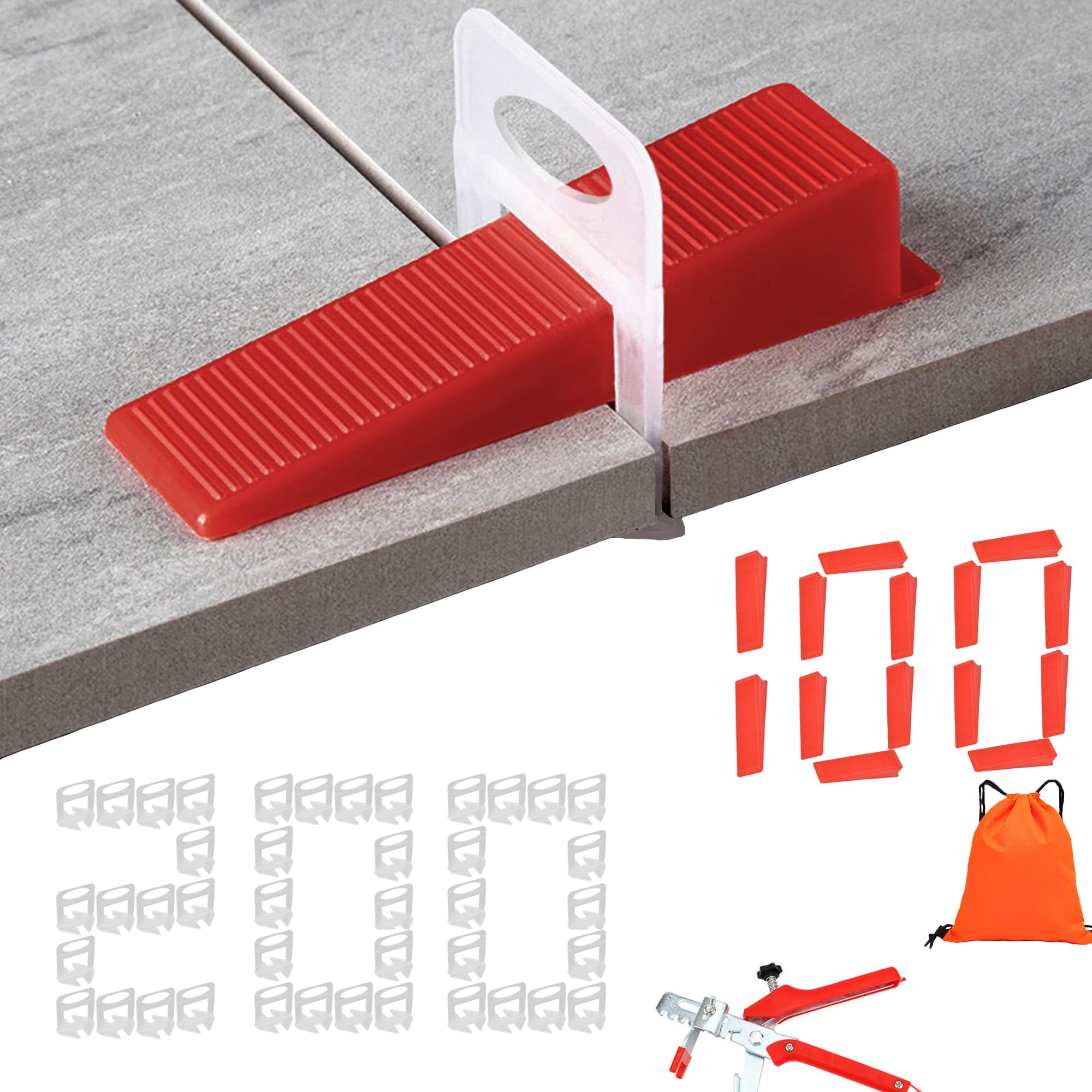 Kit nivellement carrelage 302 pièces,Kit nivellement carrelage,Système de nivellement carrelage robuste,Croisillon autonivelant,200entretoises2.0mm,100cales réutilisables,Pince à niveler (B)