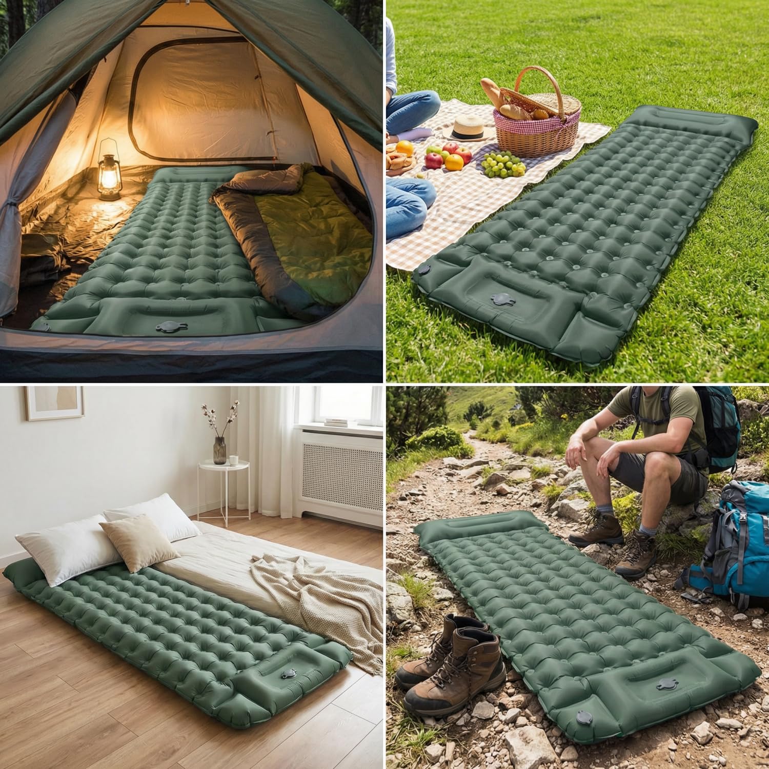 Materassino Campeggio, Autogonfiabile Materasso Gonfiabile Singolo Con Pompa A Pedale, Materassino Gonfiabile Con Cuscino, Compatto E Leggero, Ideale Per Campeggio Trekking Viaggi Tenda