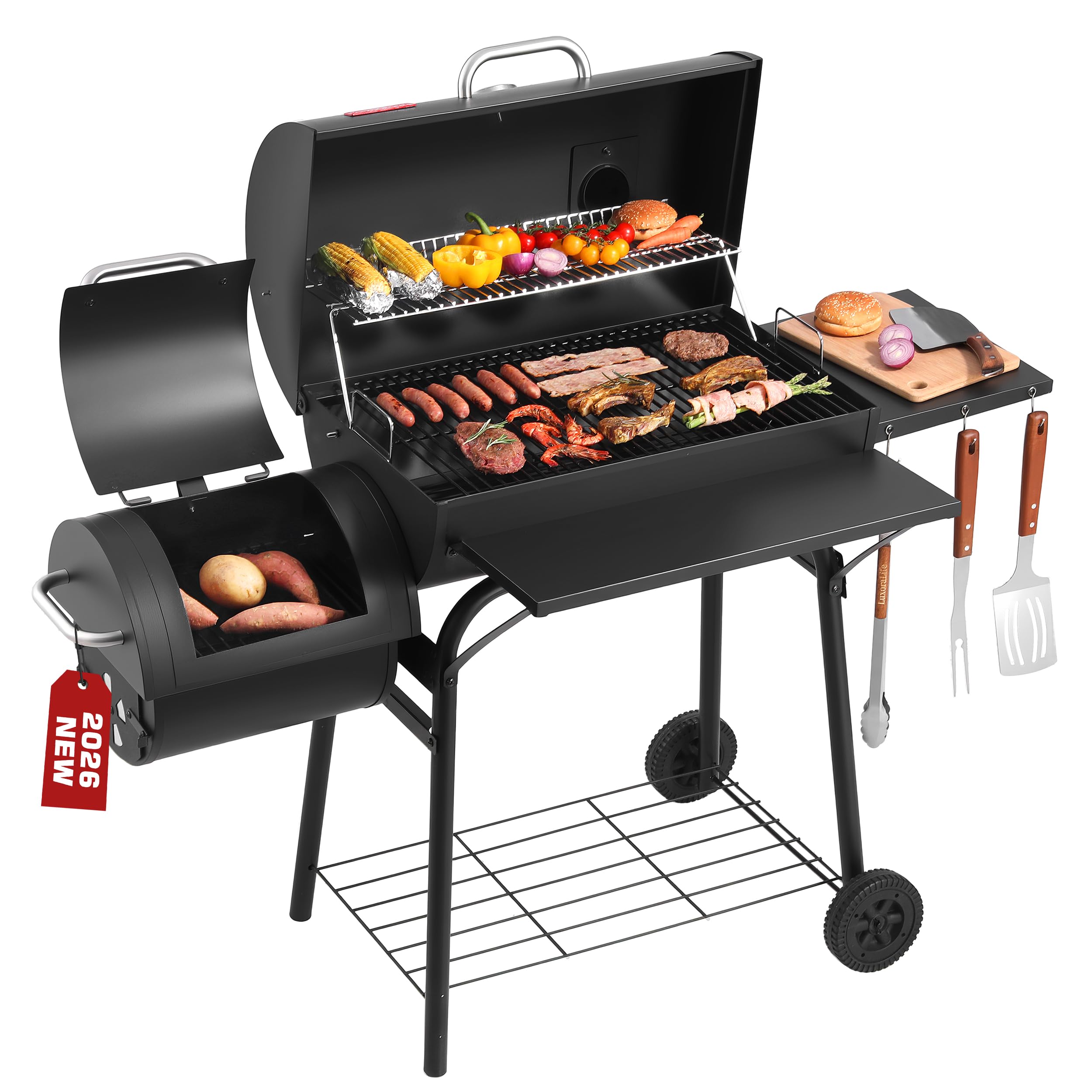 RYHOFOUD Charcoal Grill with Offset Smoker, 744.5 Sq. In.
