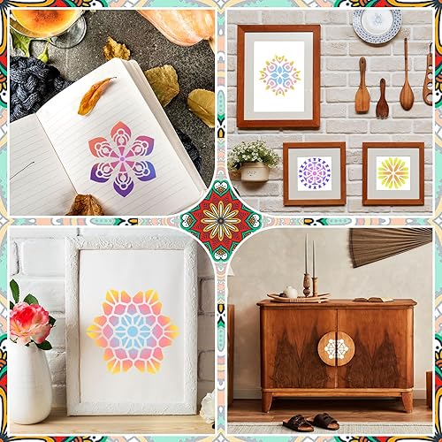 Miniatura 3 de 80 Pieces Mandala Stencils for Painting 3 x 3 Inch Mandala Painting Craft Stencils Reusable Templates for Wood Rocks Furniture Wall Floor DIY Art