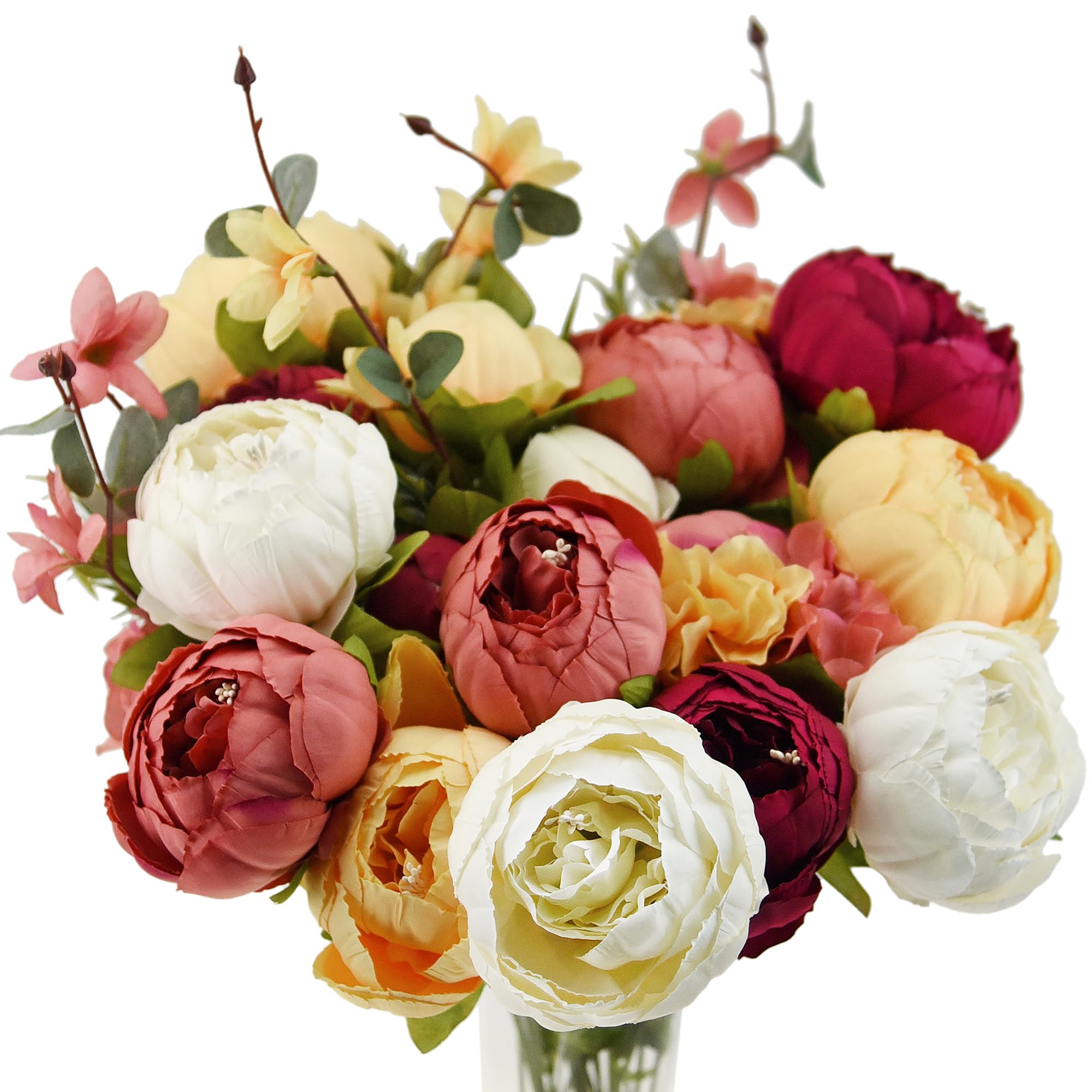 Fiveseasonstuff Country Delightful (2 Bouquets) 2 Bouquet Of Peony Silk Artificial Flowers And Hydrangeas/Perfect For Wedding, Bridal, Party, Home, Office Décor (Country Delightful (2 Bouquets))