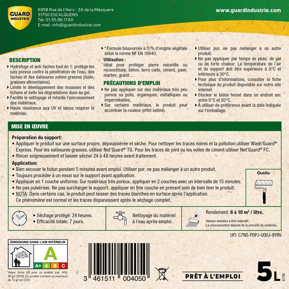 ImperGuard Ultra Fórmula Vegetal - Impermeabilizante Súper Antimanchas Biobase Incoloro, Hidrofugante - Todas Las Piedras - Hormigón, Travertino, Ladrillo, Granito, Mármol... - Antideslizante -5-50m2