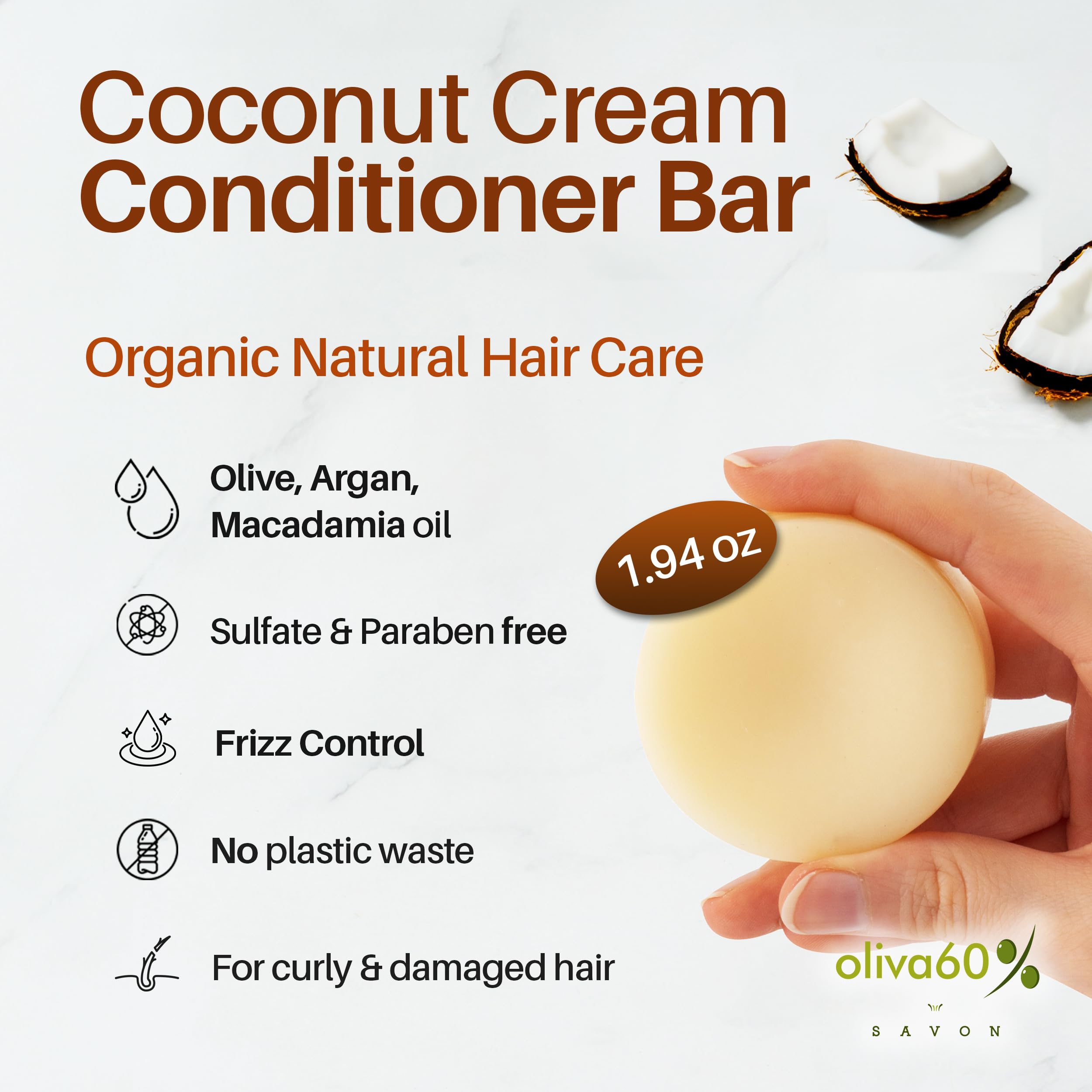 Acondicionador extra hidratante, desenreda y repara con aceite de argán orgánico, macadamia, manteca de karité, provitamina B5, sin sulfatos, parabenos y siliconas, 55 g (crema de coco)