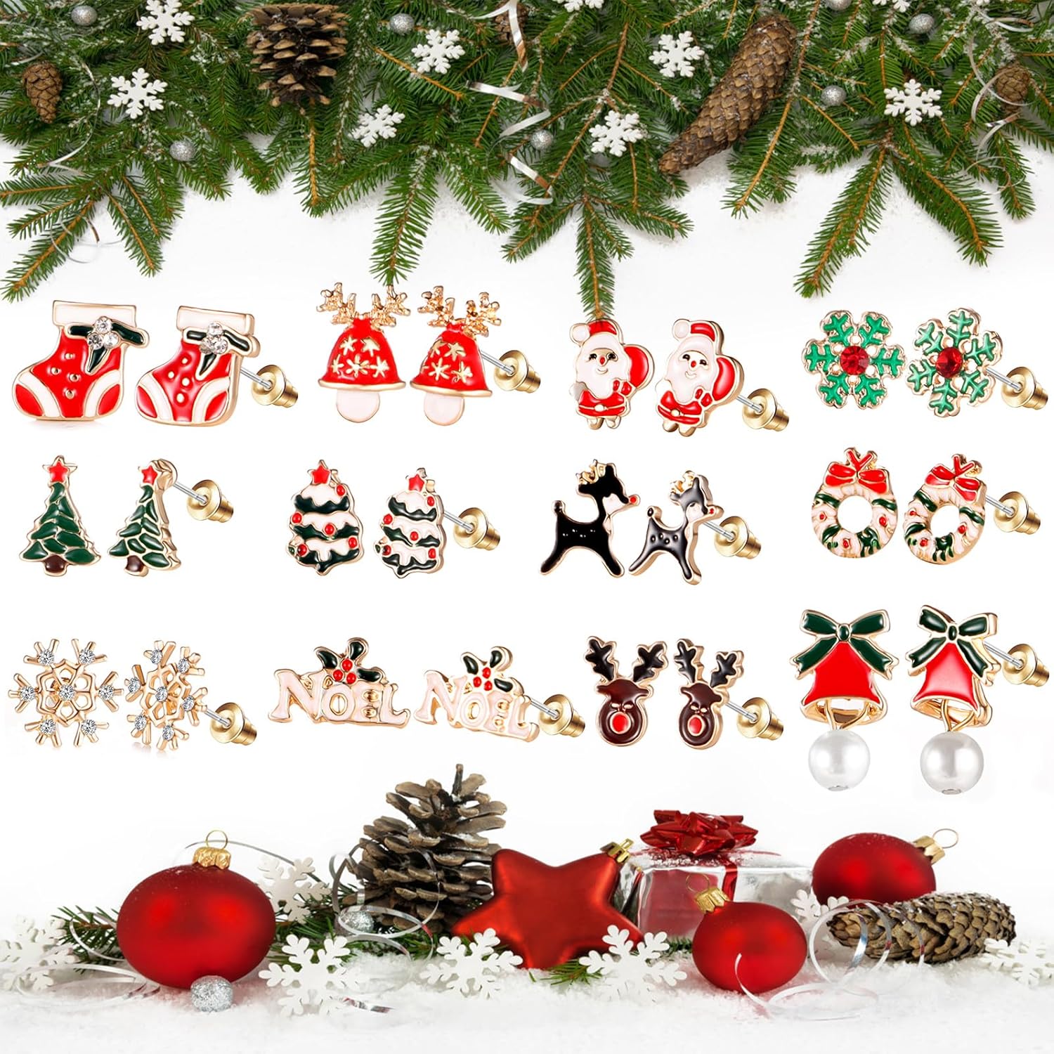 33 Pairs Stainless Steel Cartoon Earrings for Girls - Hypoallergenic Colorful Stud Earing Set, Mix & Match Cute Earring for Teens, Kids, Doll Dressup Accessories - Image 2