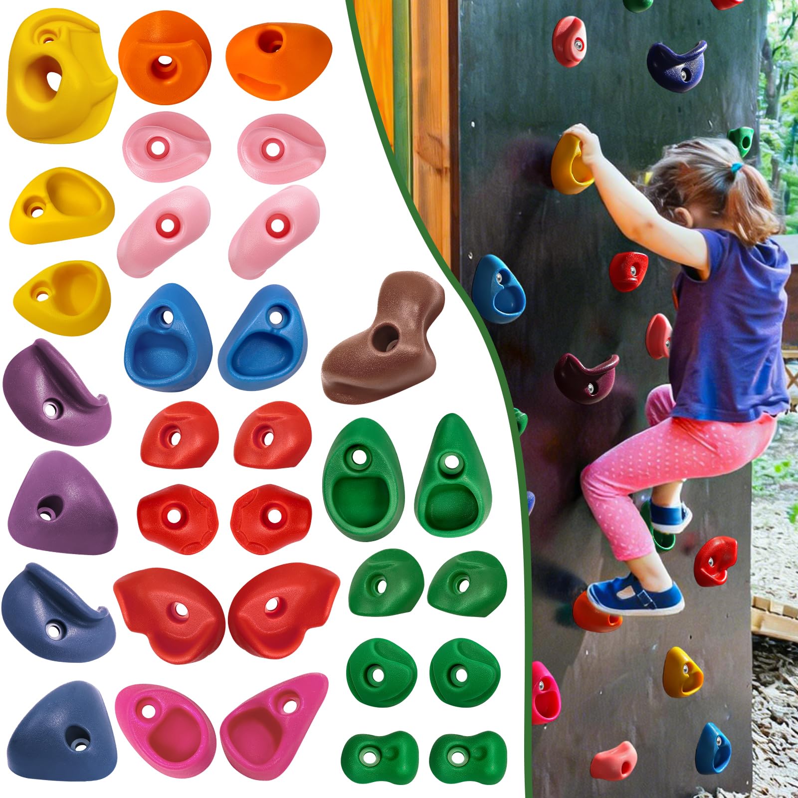 32PCS Rock Climbing Holds for Kids, Climbing Wall Grips Playset Accessories