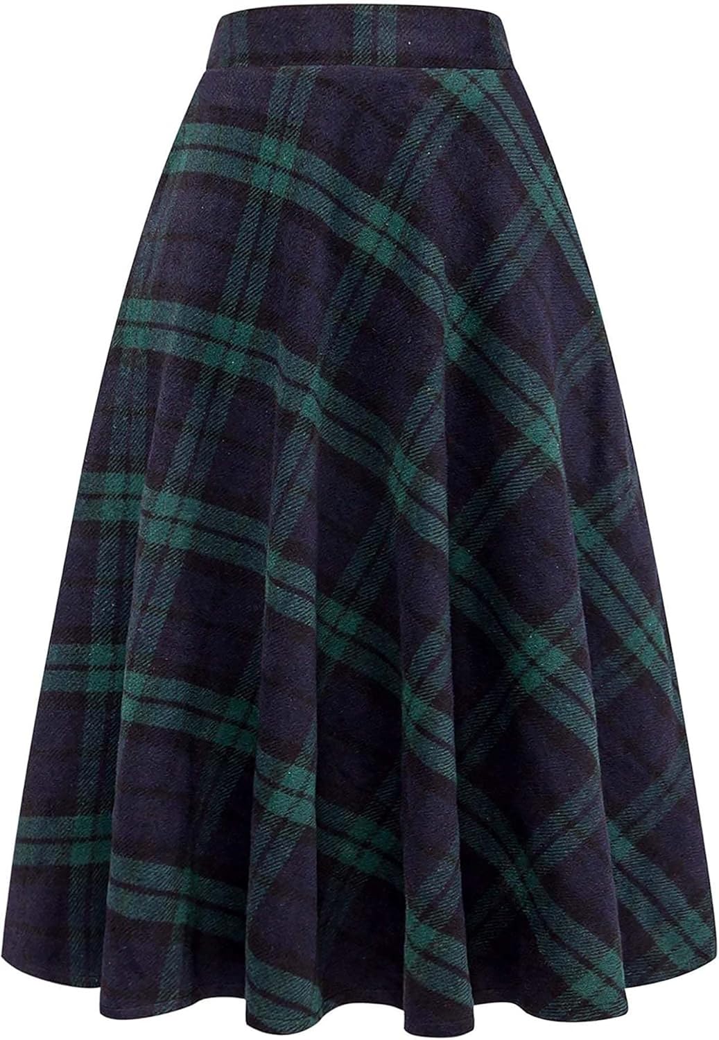 Women's Long Plaid Wool Skirt Fall Winter High Waist A-line Pleated Wool Tartan Skirts