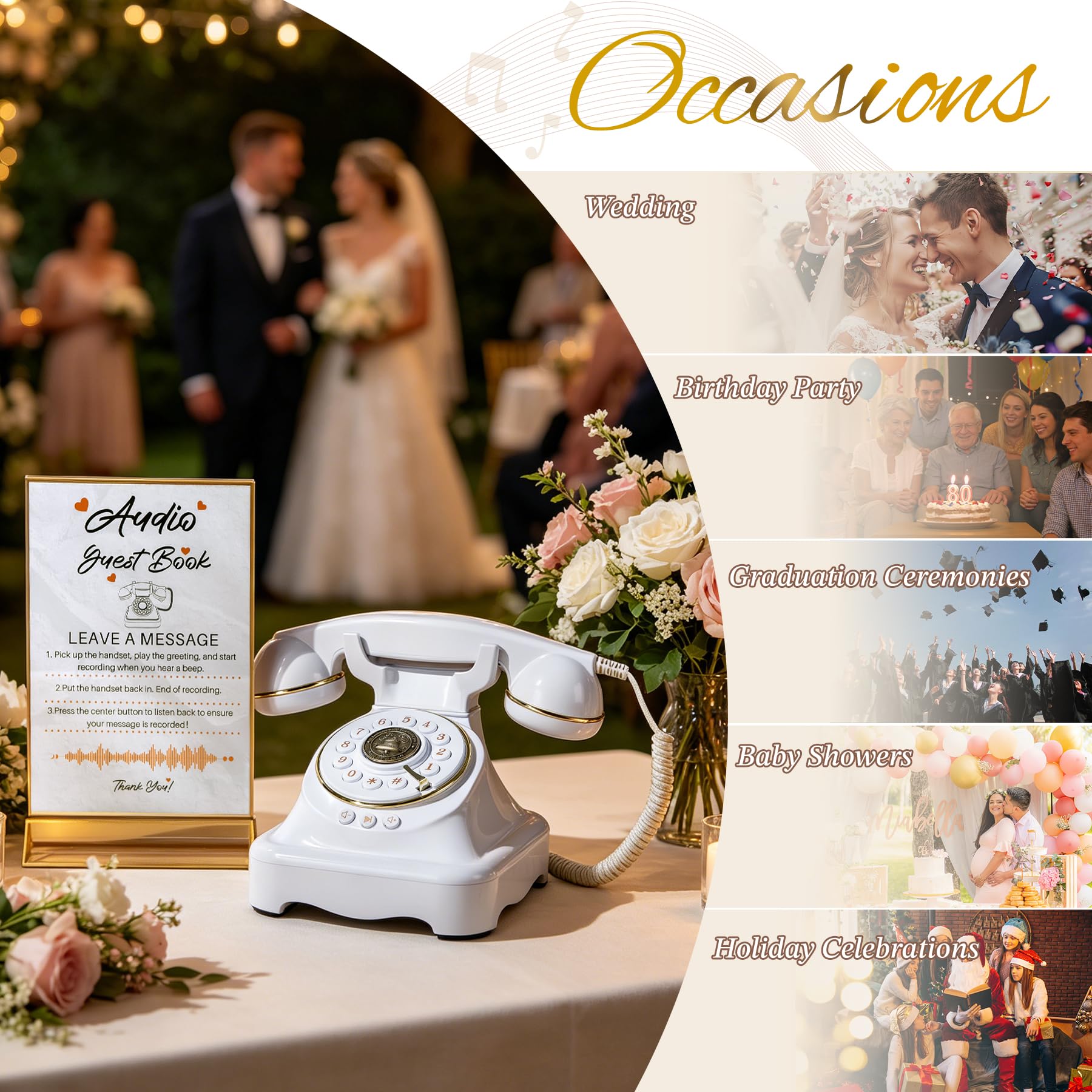 Libro degli ospiti audio per matrimonio con riproduzione one-touch e volume regolabile per matrimoni, anniversari, feste di compleanno, baby shower (bianco S)