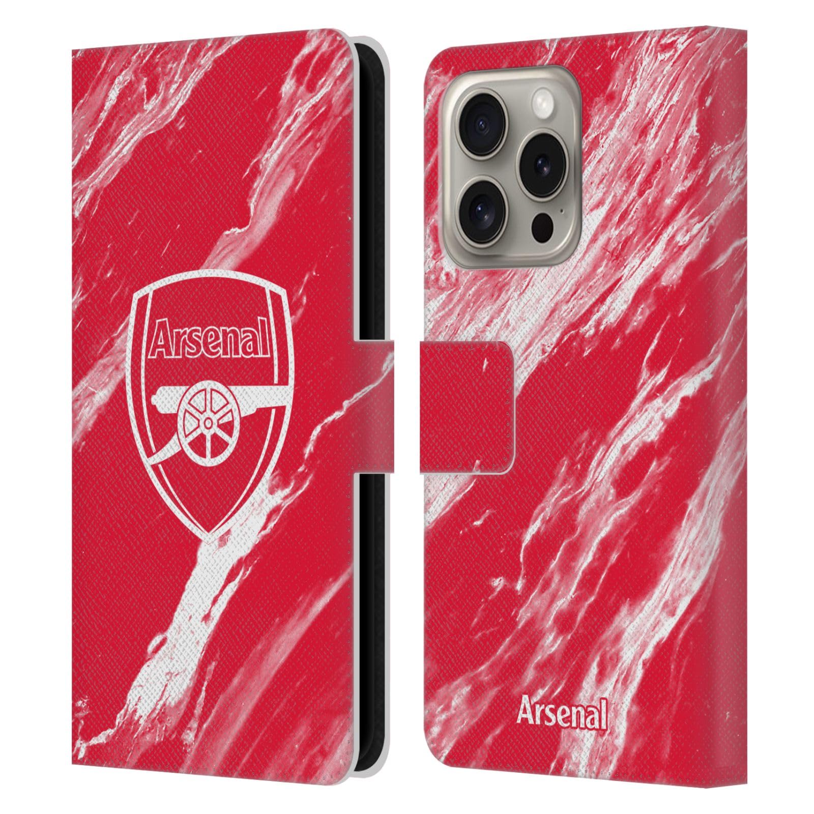 Head Case Designs Officially Licensed Arsenal FC Red Marble Crest Patterns Leather Wallet Case Compatible With Apple iPhone 16 Pro