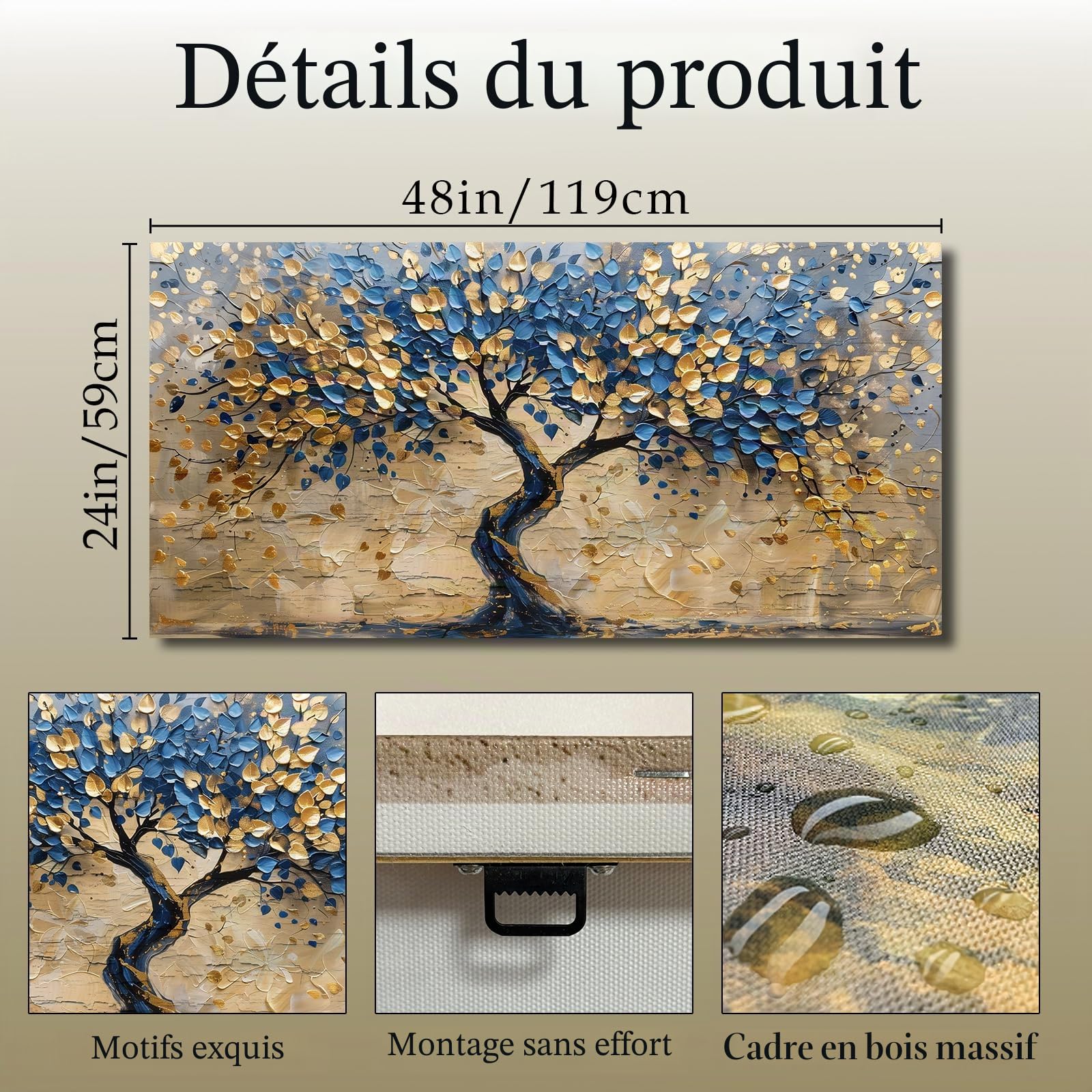 hyidecorart Tableau Decoration Murale Arbre de Vie Moderne Salon 59x119 cm