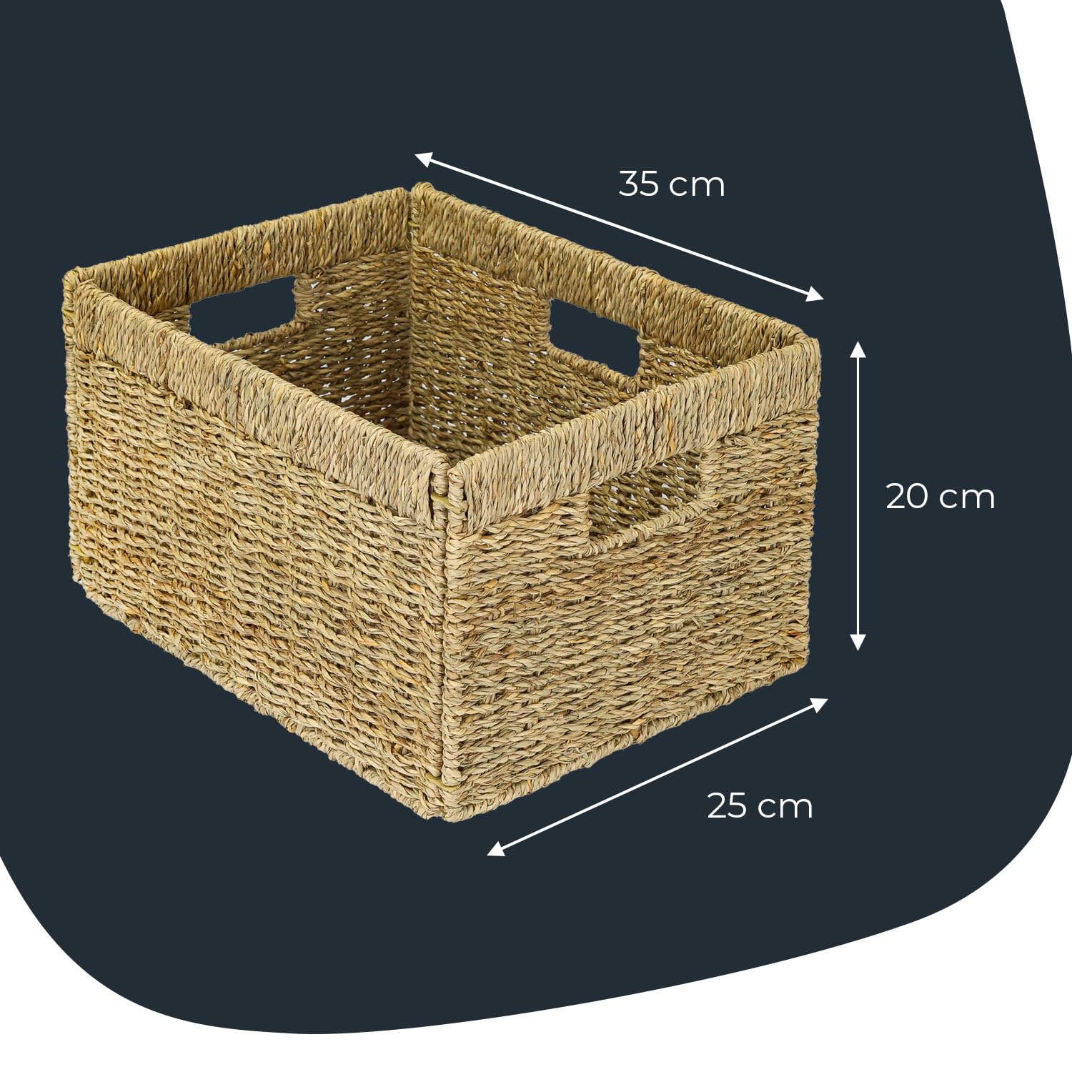 HMF Aufbewahrungskorb passend für Billy Regal, Korb geflochten aus Seegras mit drei Griffen 4er Set | 35 x 25 x 20 cm | Natur