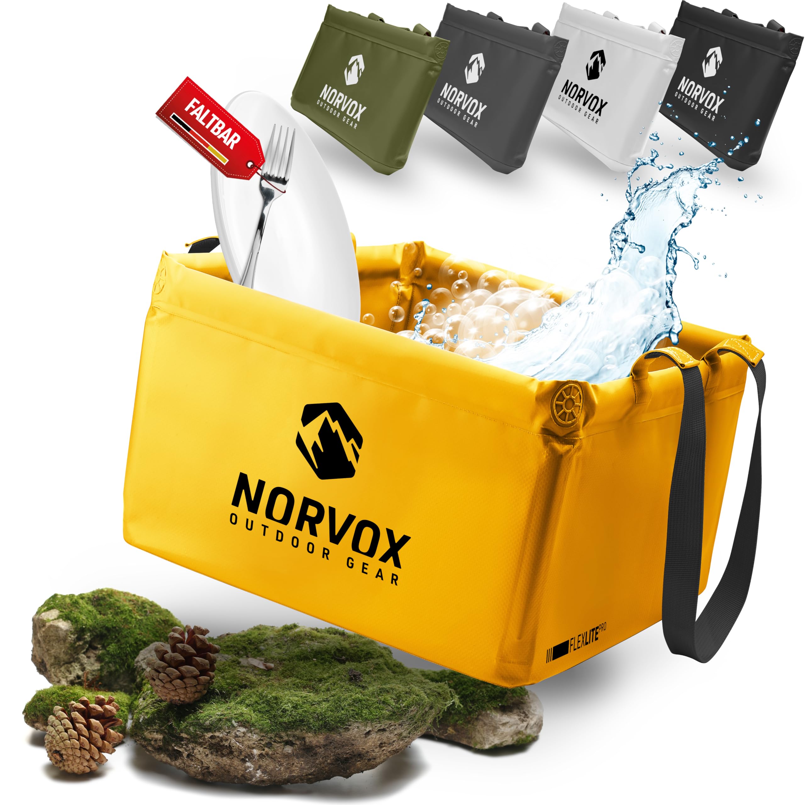 NORVOX Outdoor Faltschüssel - 15L oder 20L – faltbare Schüssel - Universell als Camping Spülschüssel, Waschschüssel, Spülwanne zum Abwaschen oder als faltbarer Eimer