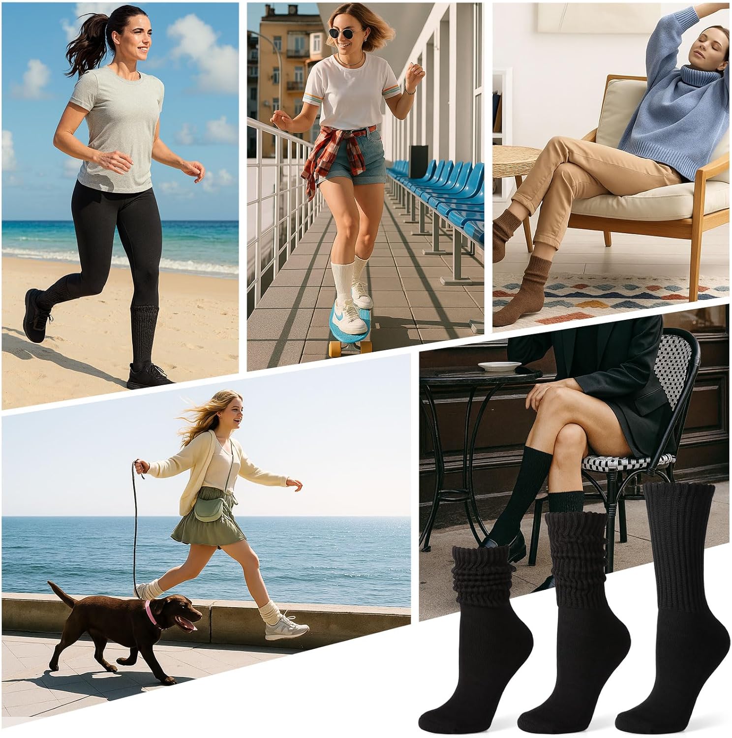 FGZ Womens Slouch Socks Cozy Retro Ribbed Cotton Knit Bootie Socks for Casual 3 Pairs,5-11 - Image 6