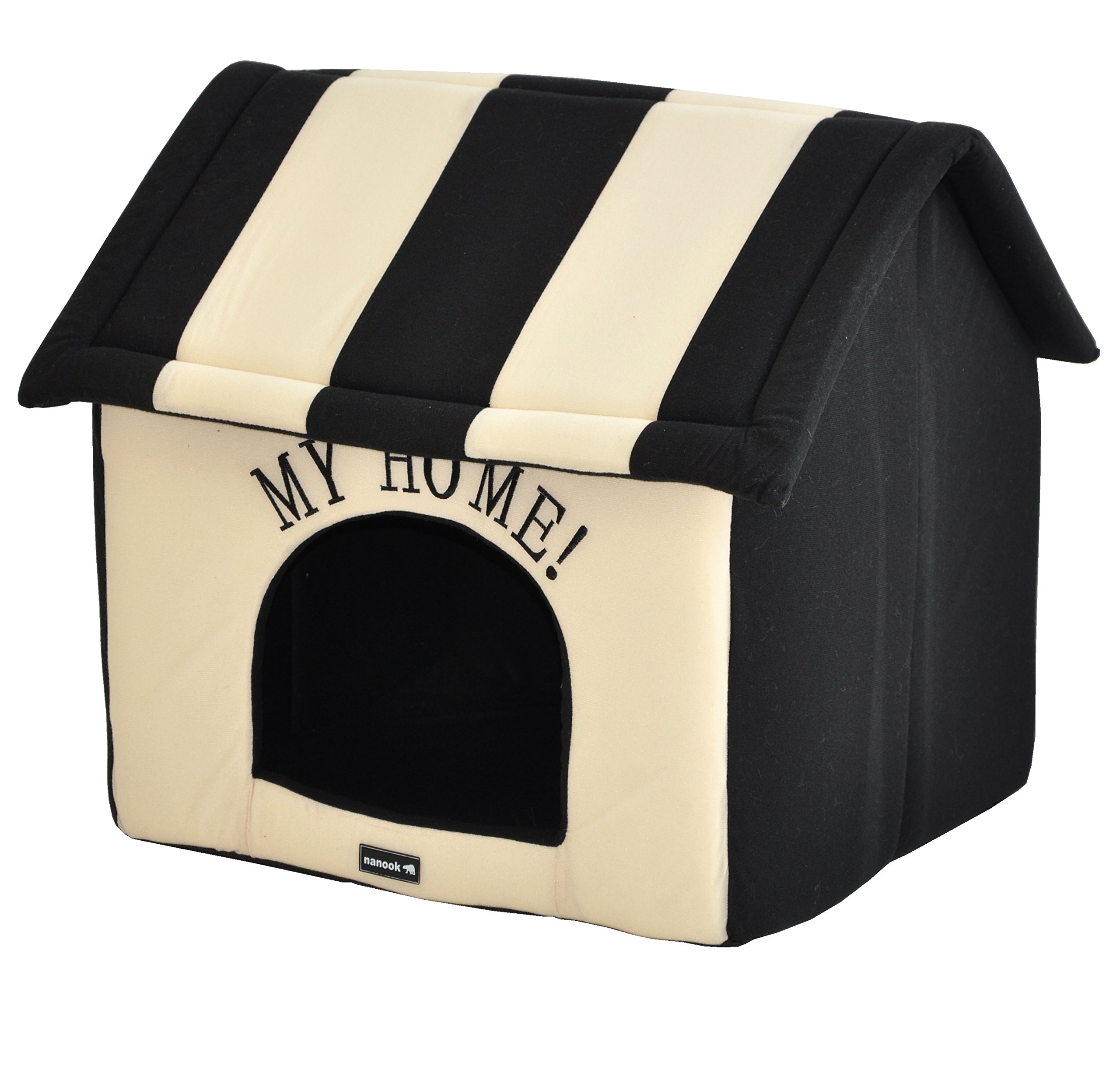 nanook Hundehöhle Katzenhöhle XL Hundebett Katzenbett Hundehaus faltbar flauschig kuschelig (Schwarz Beige, 60cm)