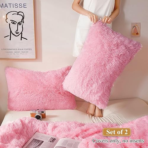 Miniatura 2 de XeGe - Fundas de almohada de piel sintética y terciopelo de cristal esponjoso, ultra suaves con cierre de cremallera, 2 unidades