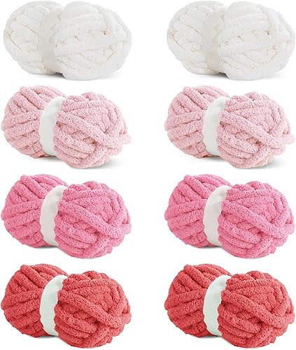 Vista 26 de HOMBYS Paquete de 8 hilos gruesos surtidos para tejer a ganchillo, hilo súper voluminoso, grande, suave y esponjoso, hilo de felpilla grueso para 4