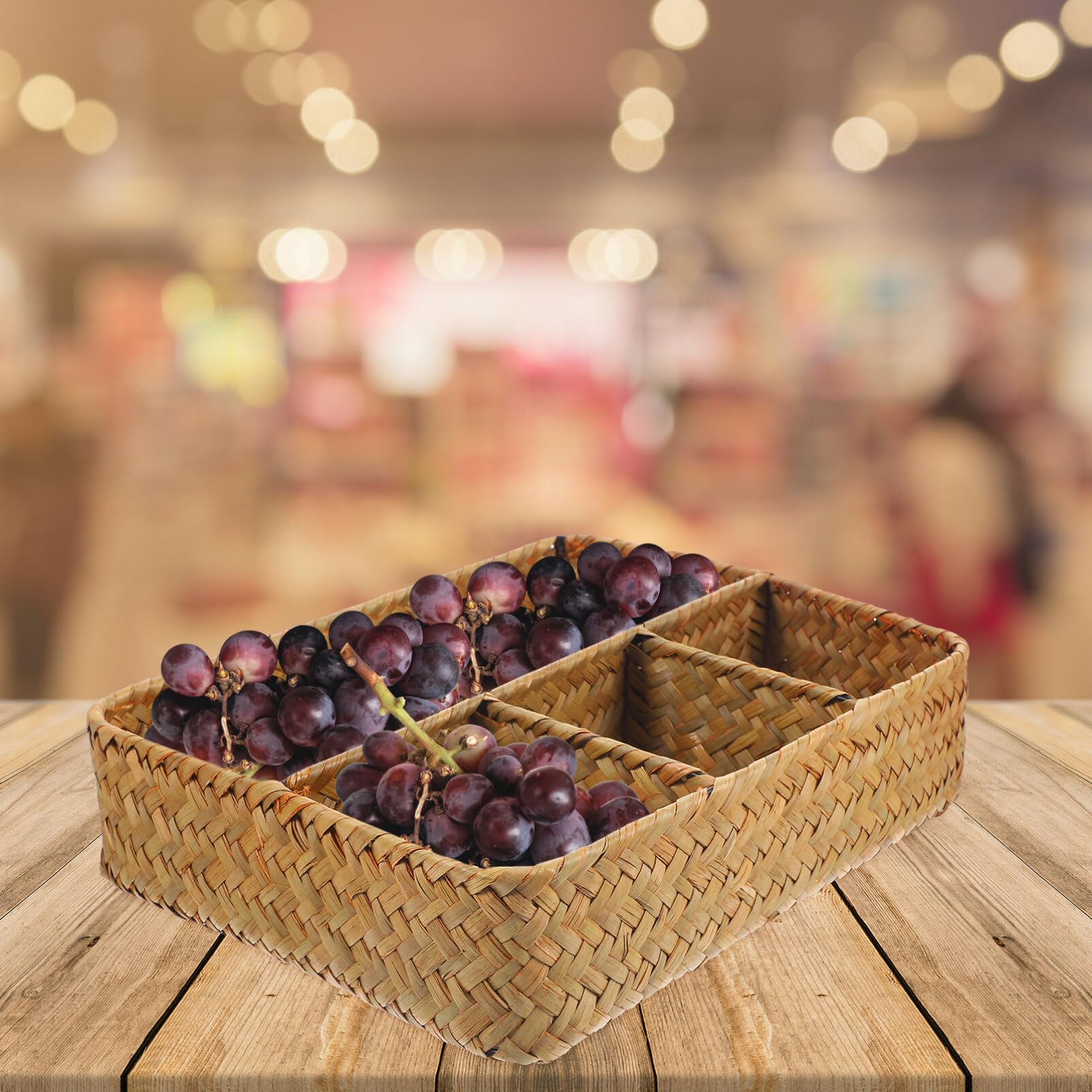 Desktop Storage Basket Snack Storage Basket Willow Basket Coffee Bar Organizer Station Shelves Baskets Rattan Divided Basket Sugar Packet Organizer Seaweed Household Divider Basket