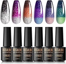 ROSALIND Smalto Semipermanente Glitter Camaleonte Set，6 Colori Mini per Unghie Smalto Cambia Colore con Temperatura