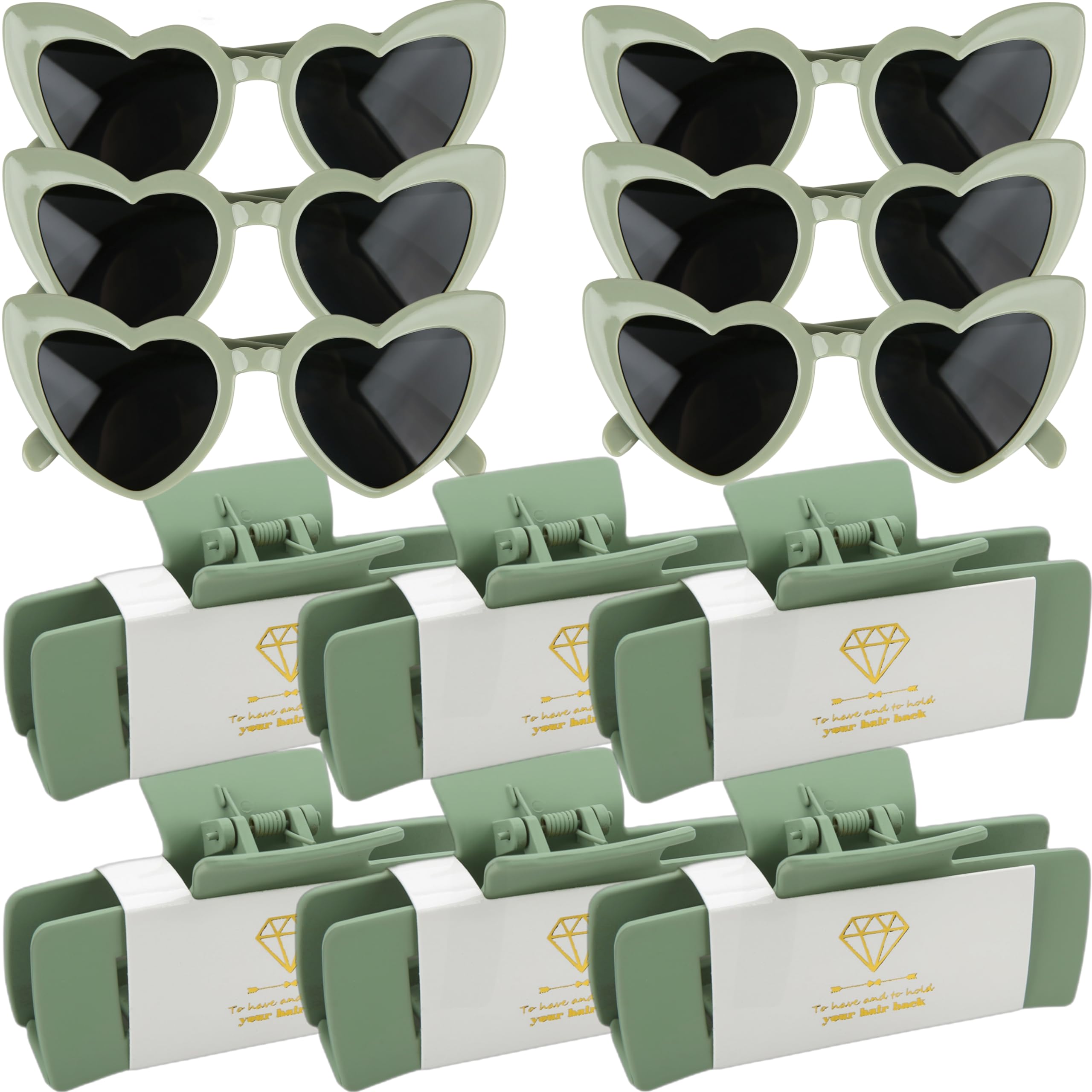 12pcs Bridesmaid Proposal Gifts 4.1inch square Bachelorette Claw Clips Sunglasses set of 12 lady Trendy Cute Hair Clips for Wedding Party Favors(Sage