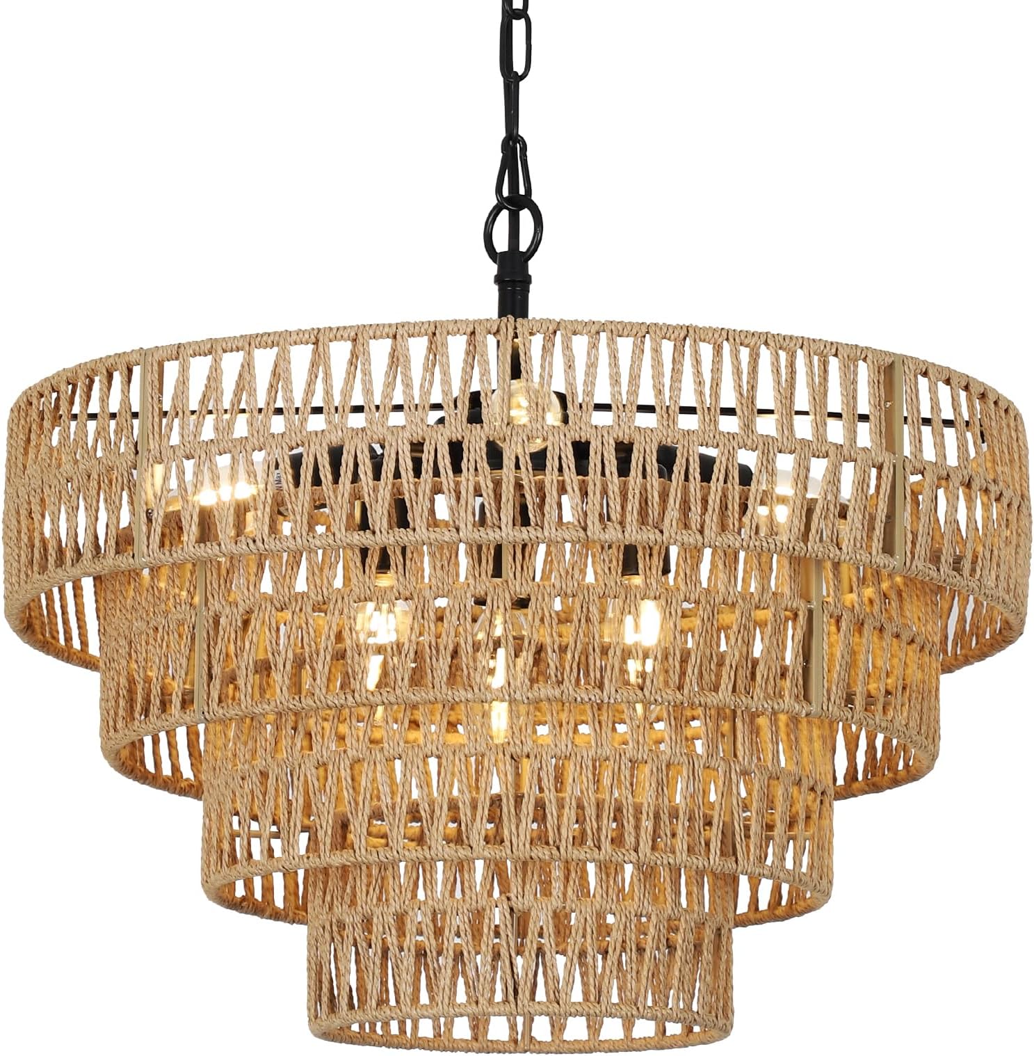 Eayaya Boho Rattan Chandelier, 6-Light Dining Room Light Fixture, Wicker Pendant Lighting with 4 ...