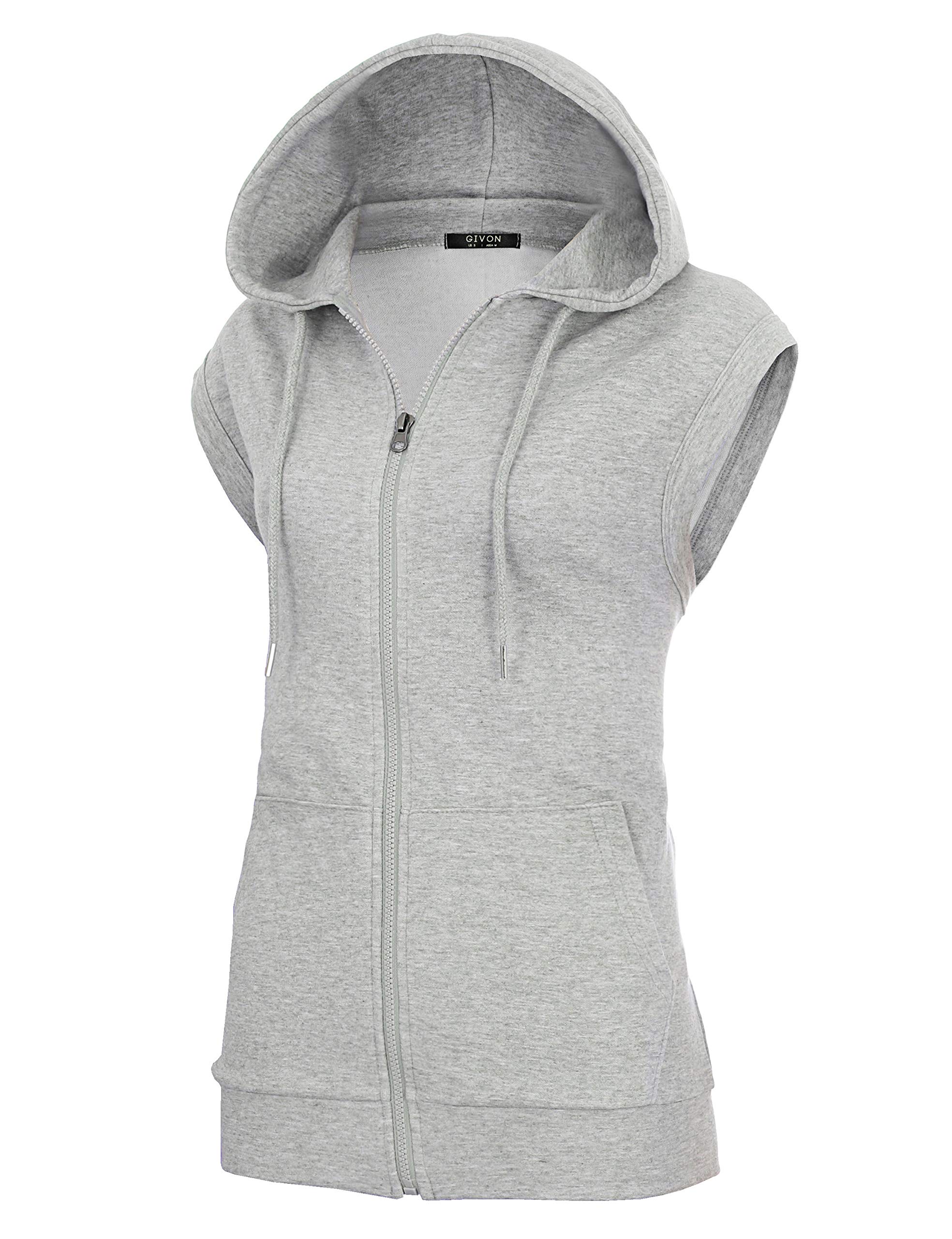 Womens Slim Fit Sleeveless Lightweight Zip-up Hooded Vest with Single Slide Zipper/GWH010-GREY-XL
