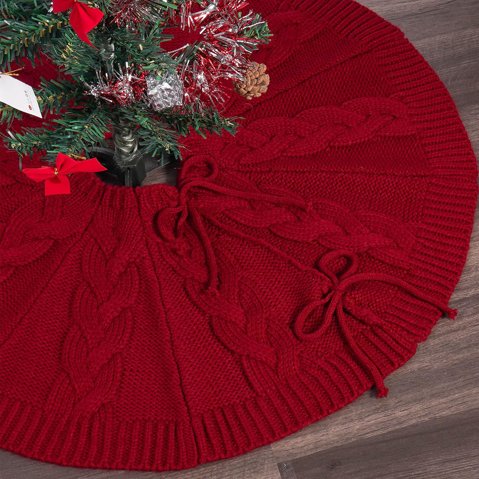 Tappetino decorativo rotondo per albero di Natale, elegante, lavorato a maglia, copertura base per albero di Natale, elegante decorazione per la casa