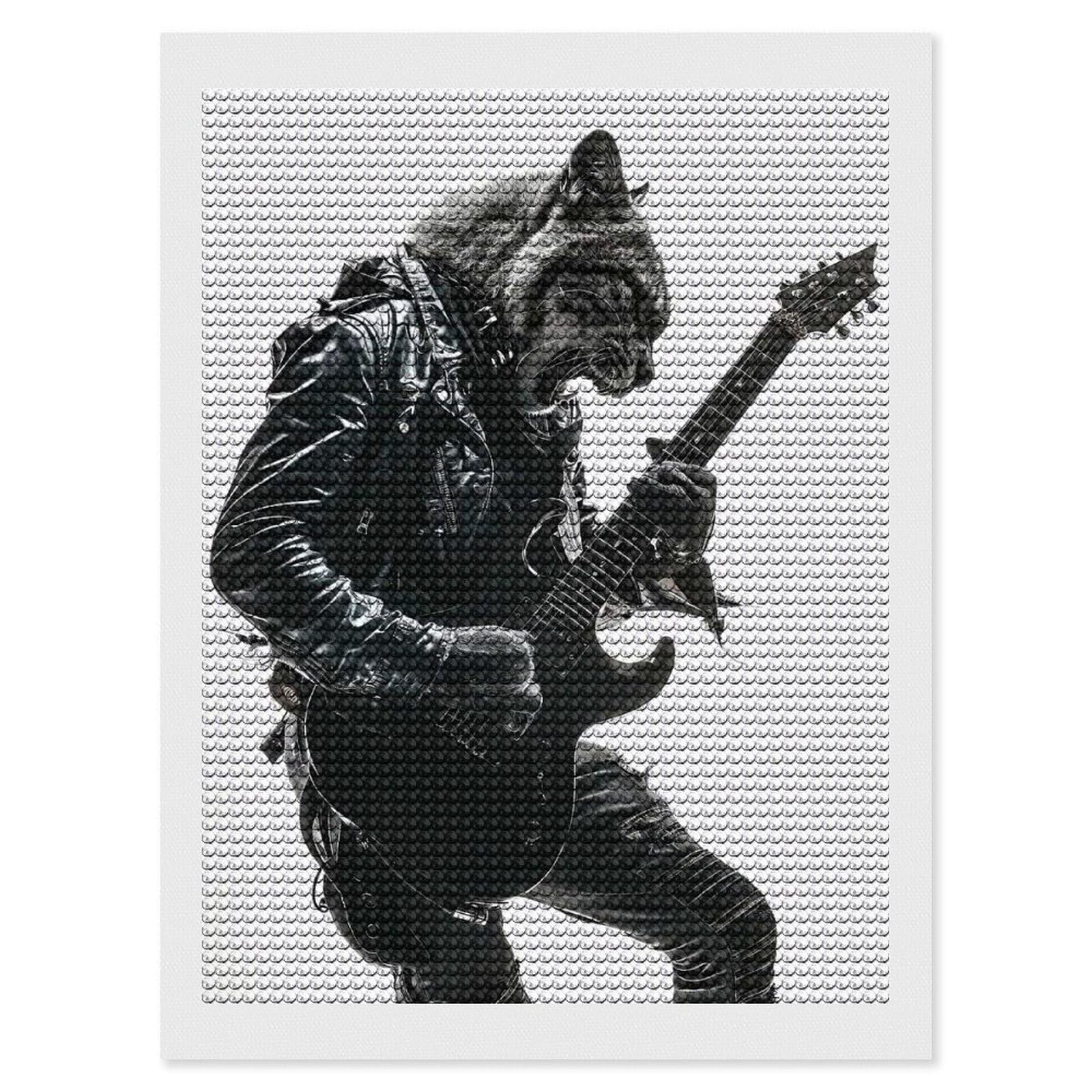 Junmoney Cougar Guitar Diamond Painting Canvas Set 12"x16", Easy to Enjoy, Adhesive Canvas, Office Decor, Holiday Gift Idea, with Tool Kit